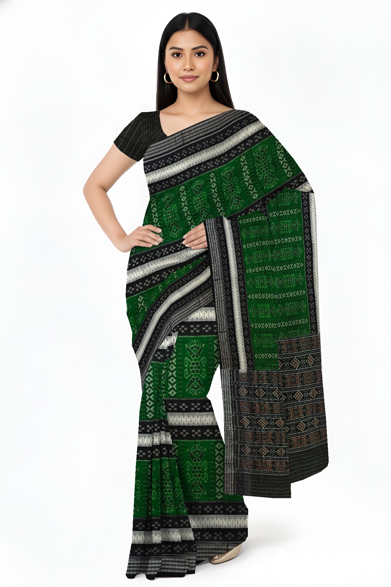 White Mania Bandha Traditional Katiki Saree | Odisha Handloom GI Tagged | Devnika