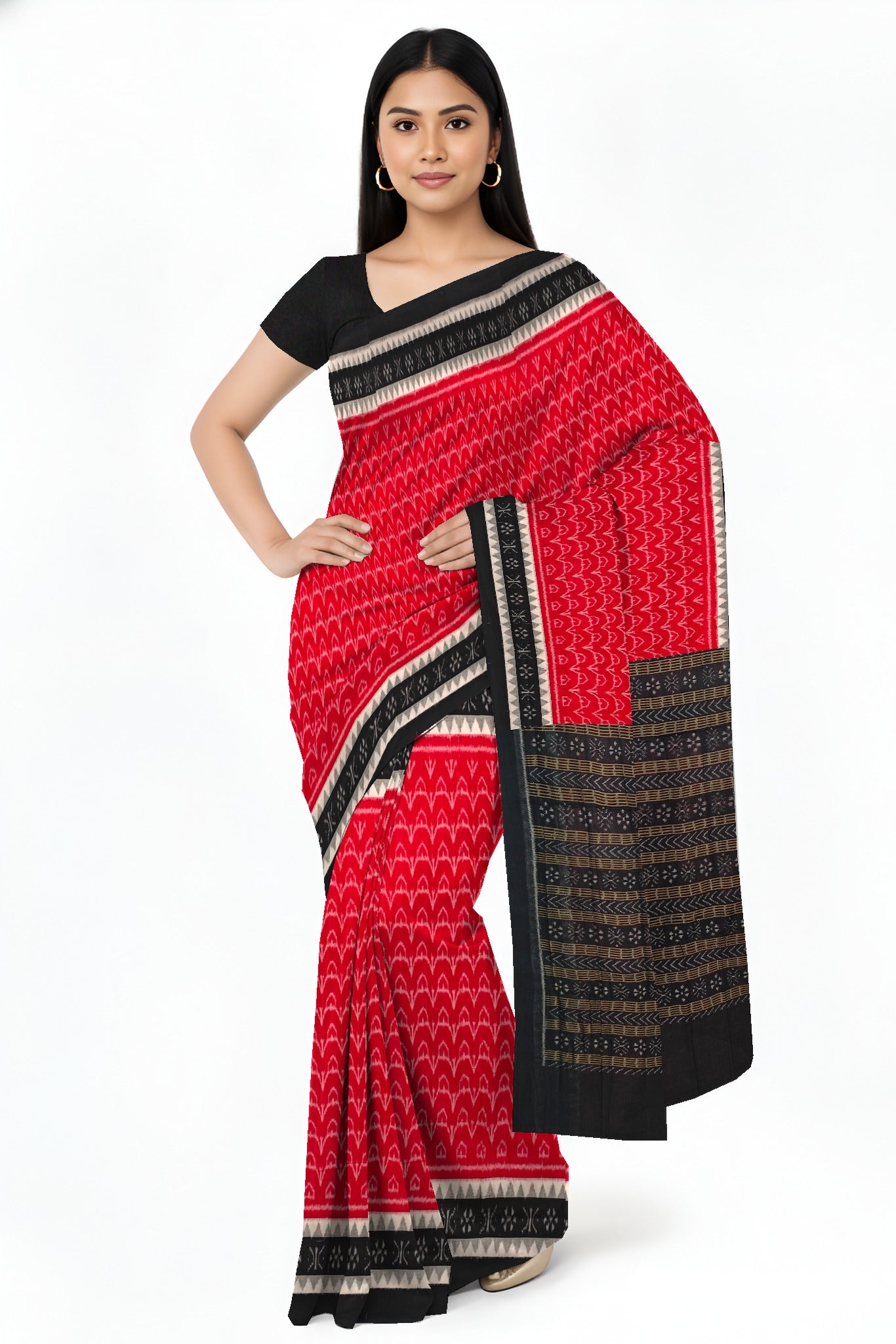 Red Double Temple Border Bandha Saree