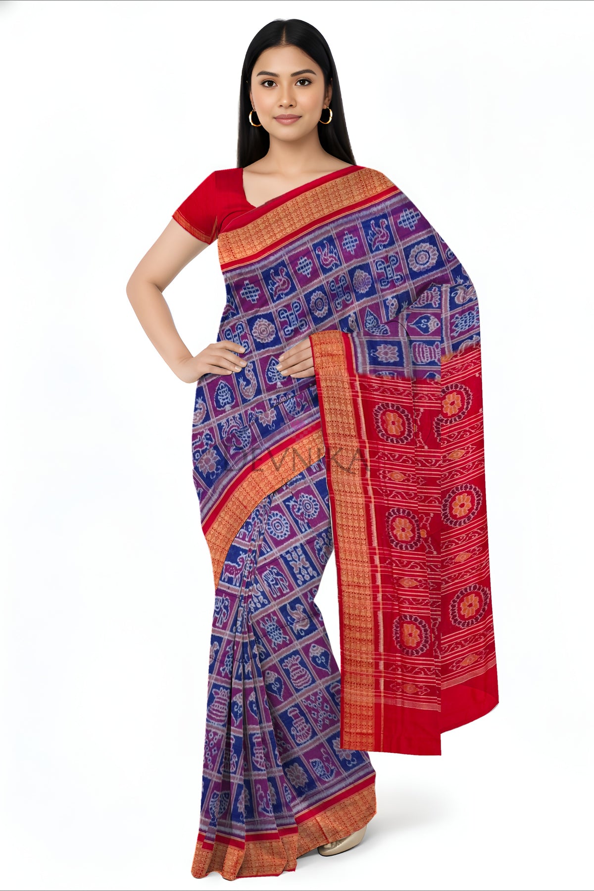 Blue Magenta Naba Kothi Saree | Odisha Handloom GI Tagged | Devnika