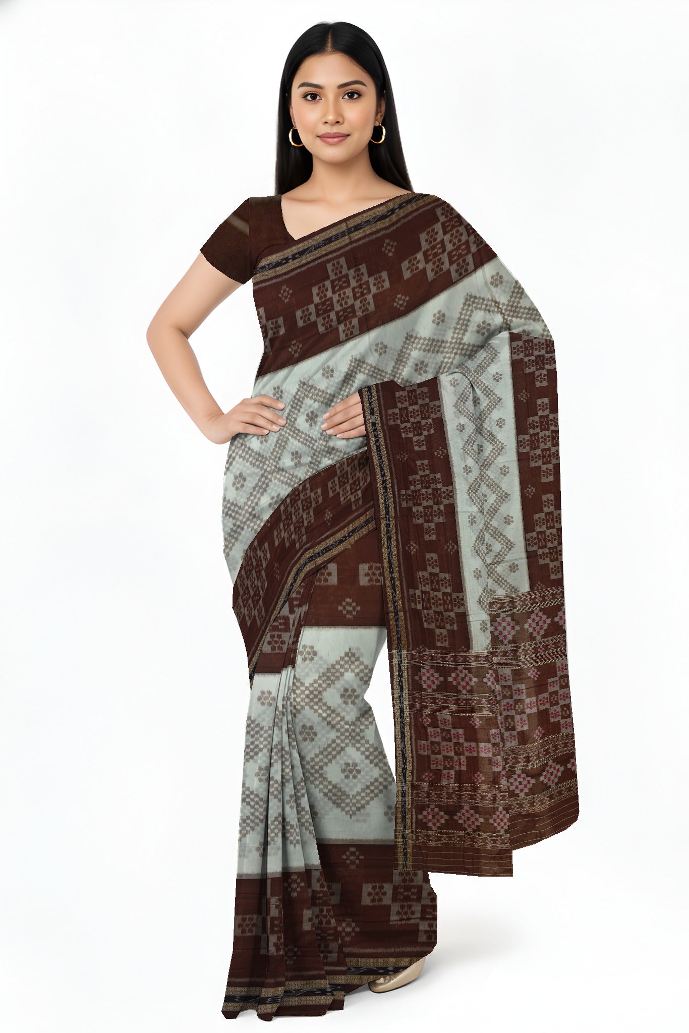 White Mania Bandha Traditional Katiki Saree | Odisha Handloom GI Tagged | Devnika