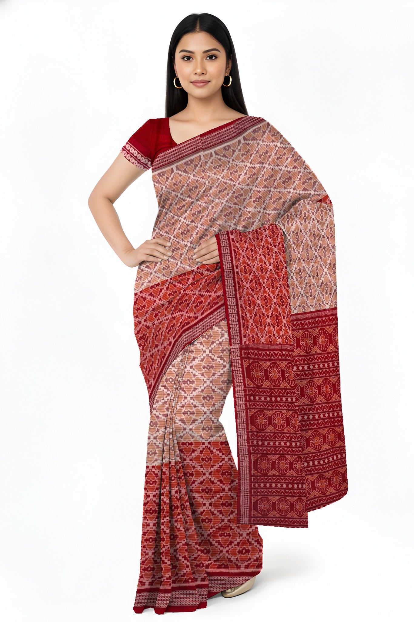 Chandan Maroon Half Half Body Bandha Saree