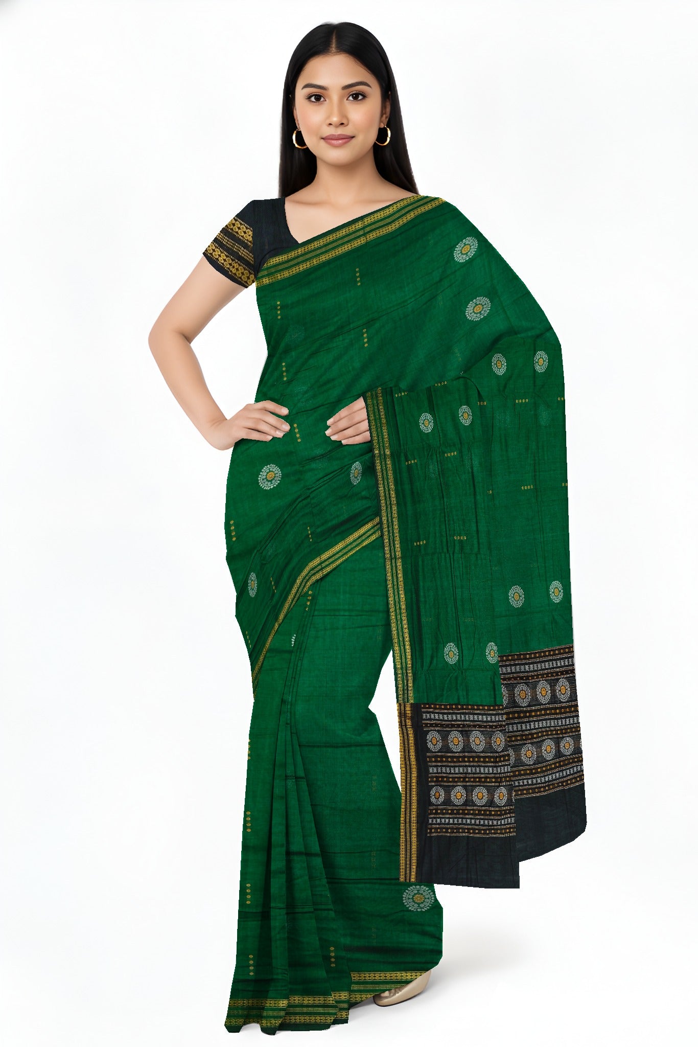 Green Bomkai Butti Sambalapuri Saree | Odisha Handloom GI Tagged | Devnika