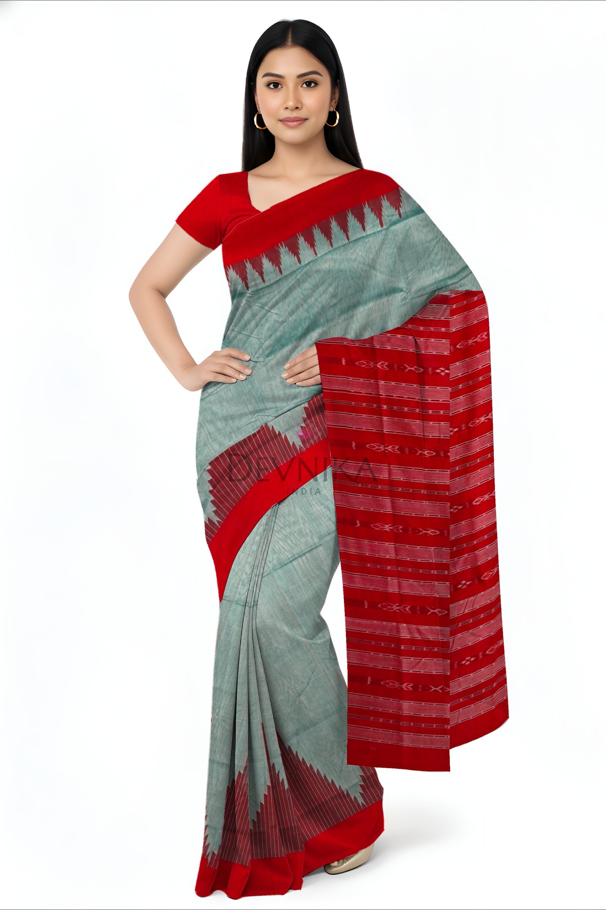 Light Green Big Temple Boarder Saree | Odisha Handloom GI Tagged | Devnika