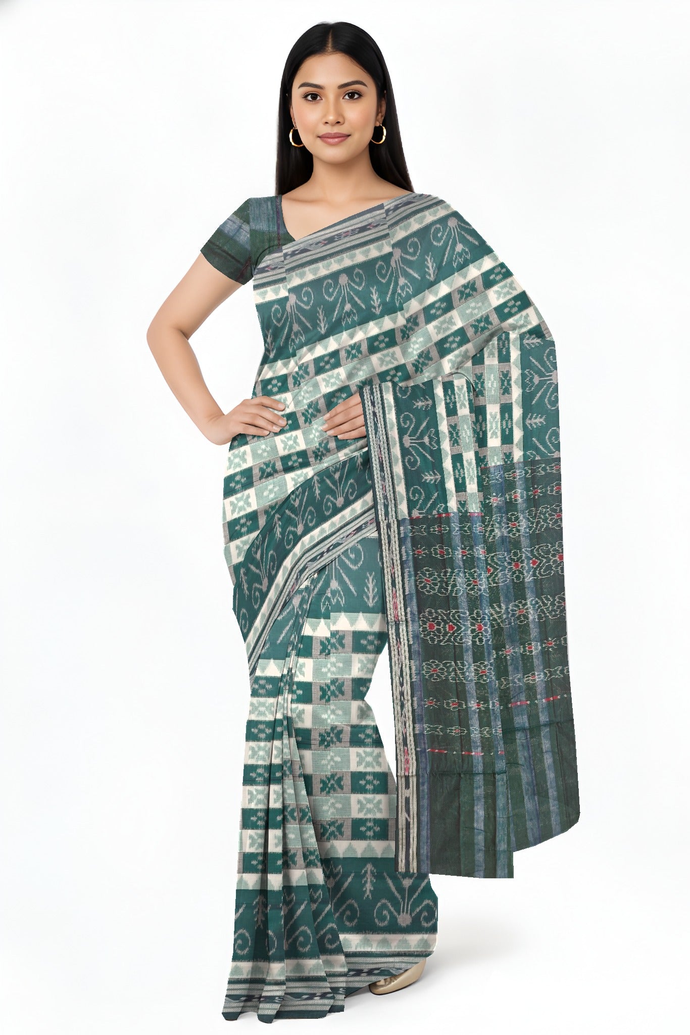 Green Mania Bandha Traditional Katiki Saree | Odisha Handloom GI Tagged | Devnika