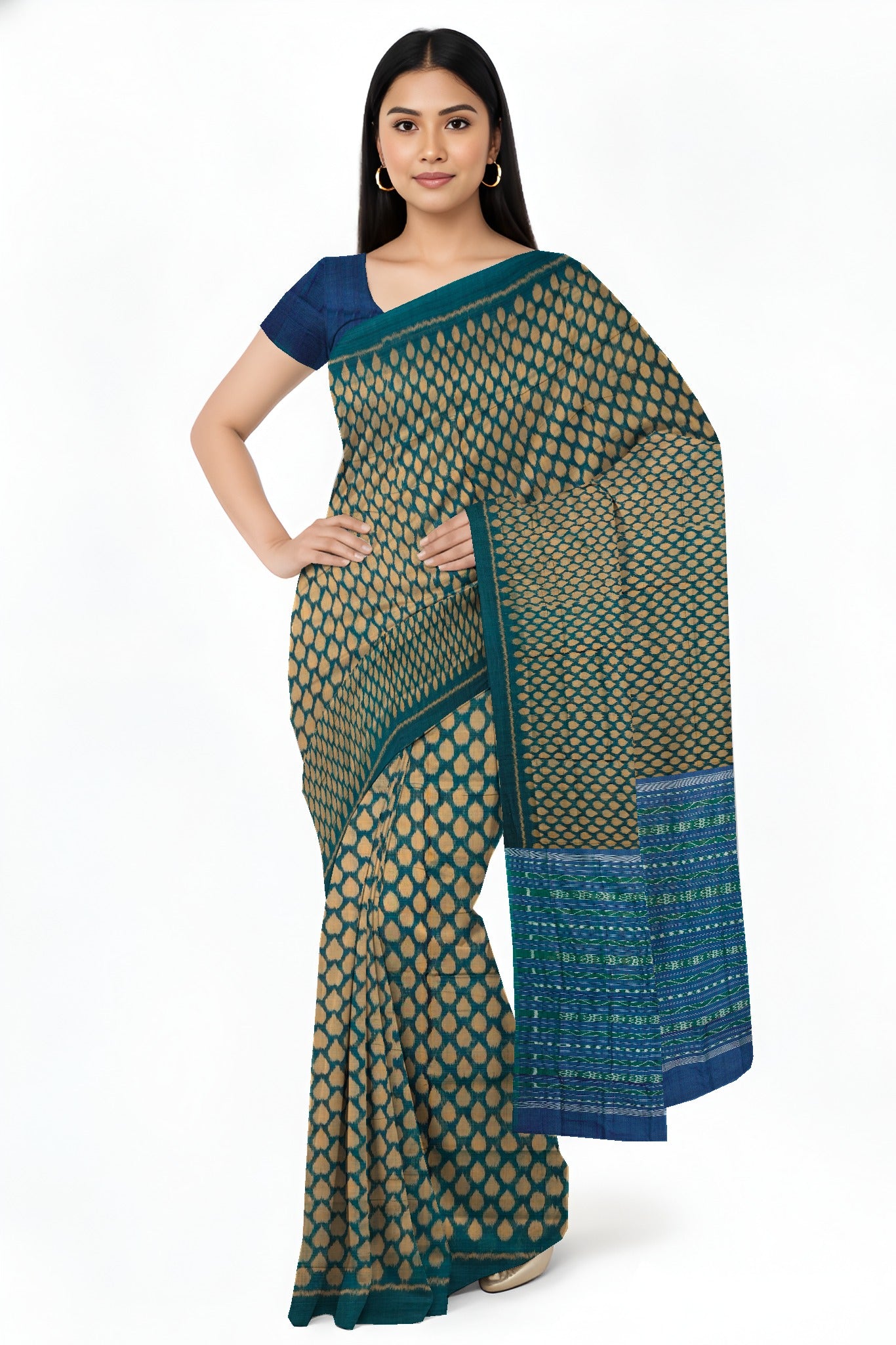 Green And Golden Tikili Bandha Saree