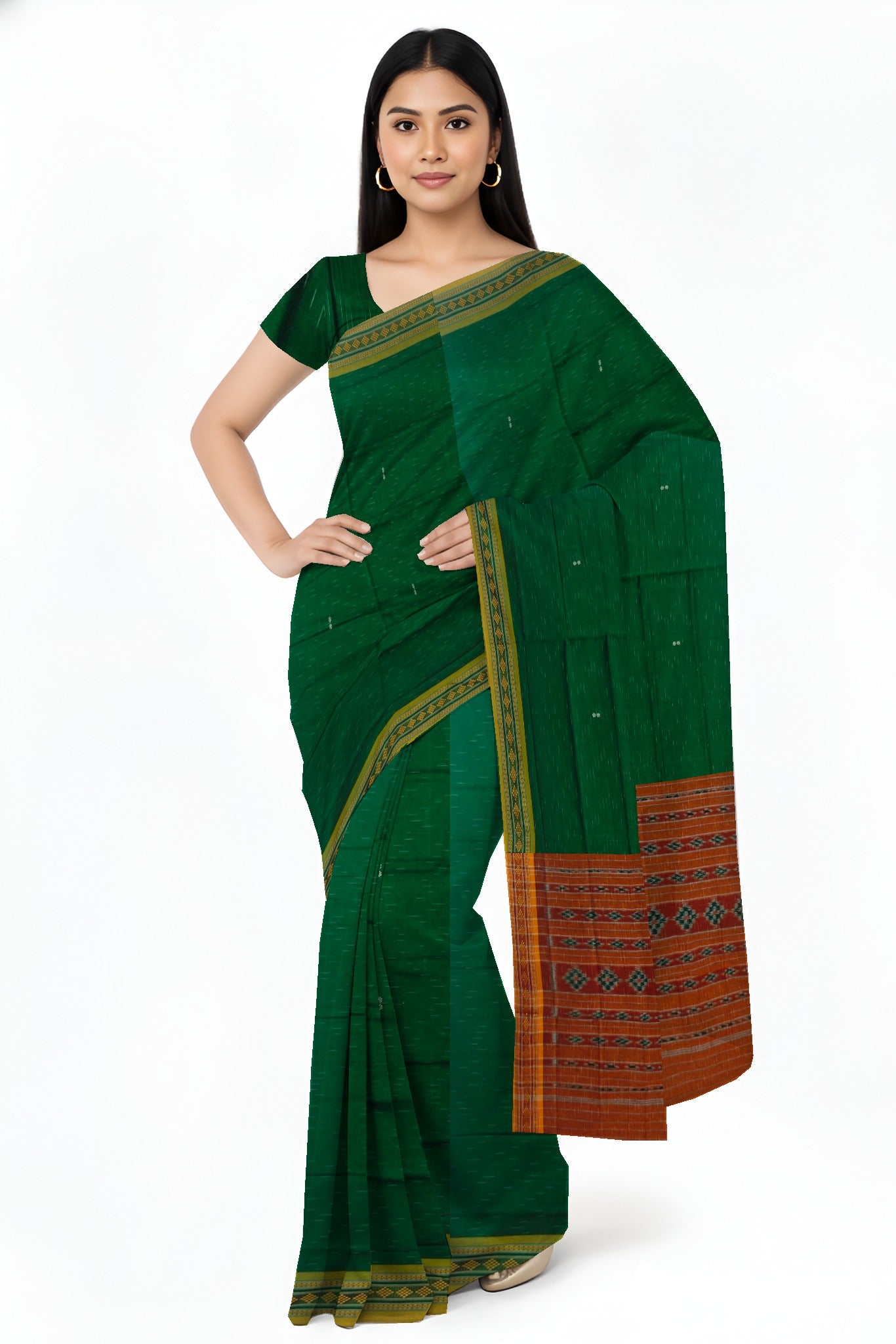 Green Bomkai Border Pasapalli Saree | Odisha Handloom GI Tagged | Devnika