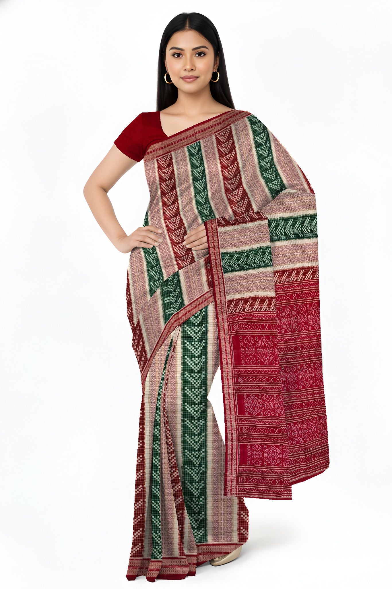 Maroon & Green Bandha Pasapalli Saree | Odisha Handloom | Devnika