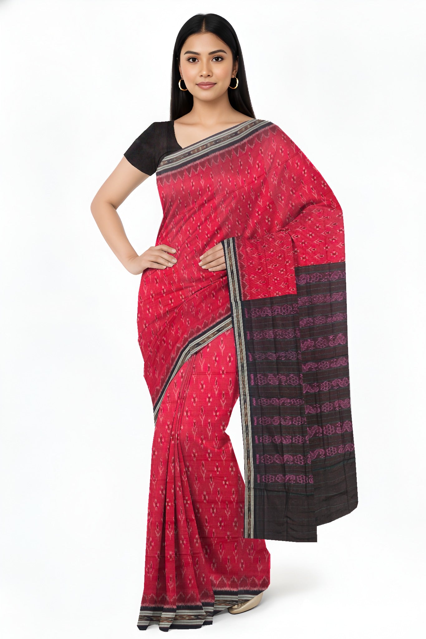 Deep Red Mania Bandha Traditional Katiki Saree | Odisha Handloom GI Tagged | Devnika