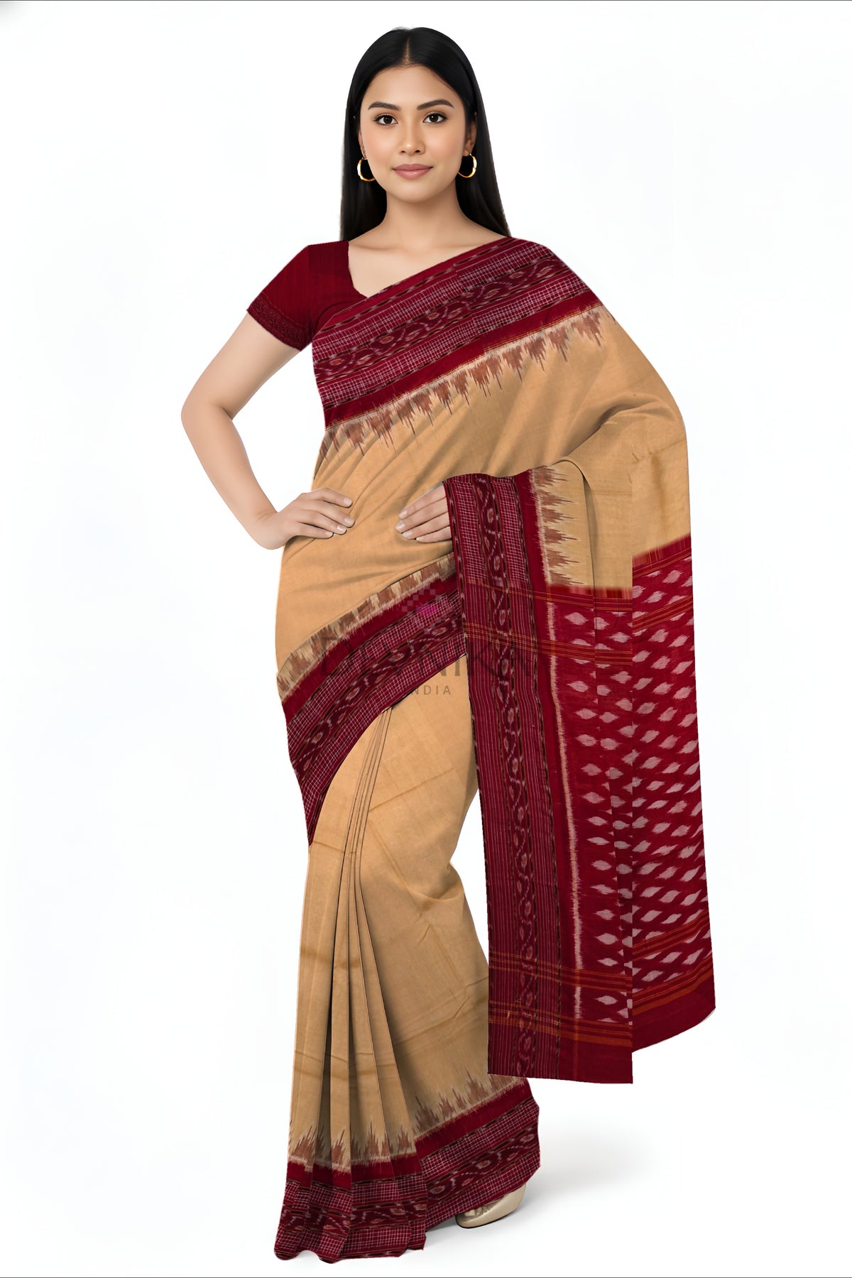 Chandan Temple Border Bandha Saree(High School Teacher Saree) | Odisha Handloom GI Tagged | Devnika