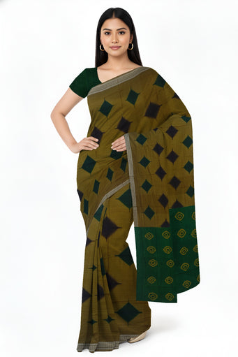 Deep Olive  Sambalapuri Bandhini Saree | Odisha Handloom GI Tagged | Devnika