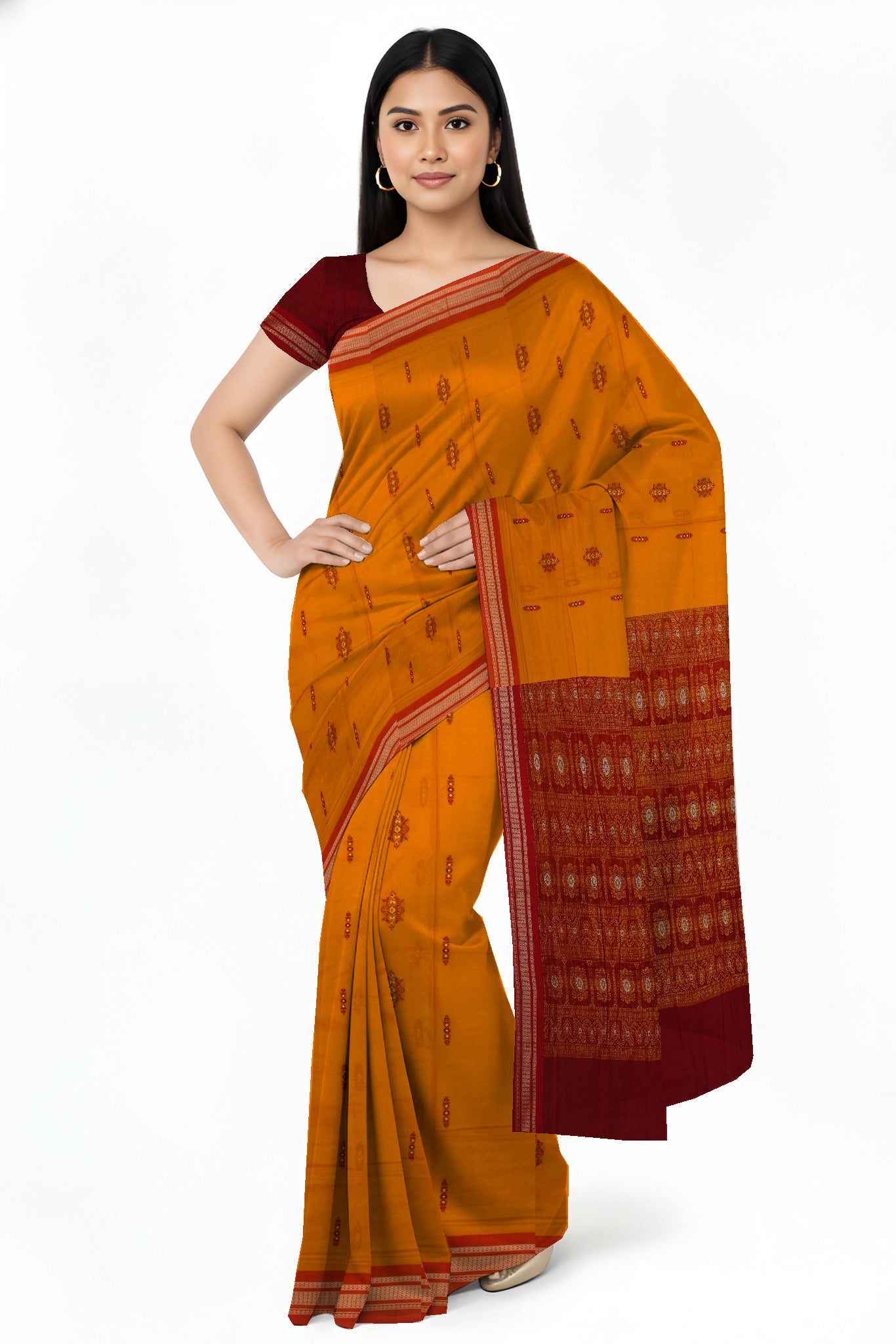 Golden Yellow Bomkai Sambalapuri Saree