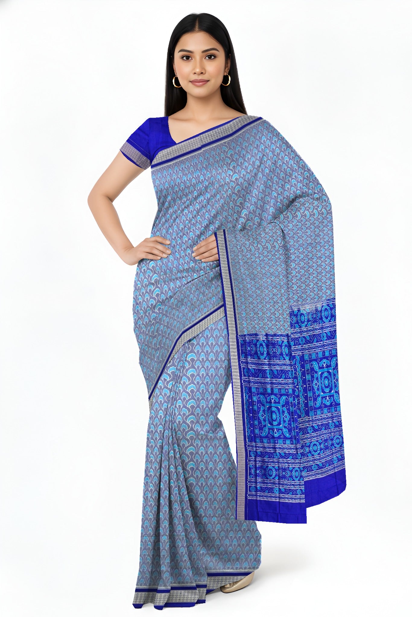 Light Blue Traditional Body Bandha Saree | Odisha Handloom GI Tagged | Devnika