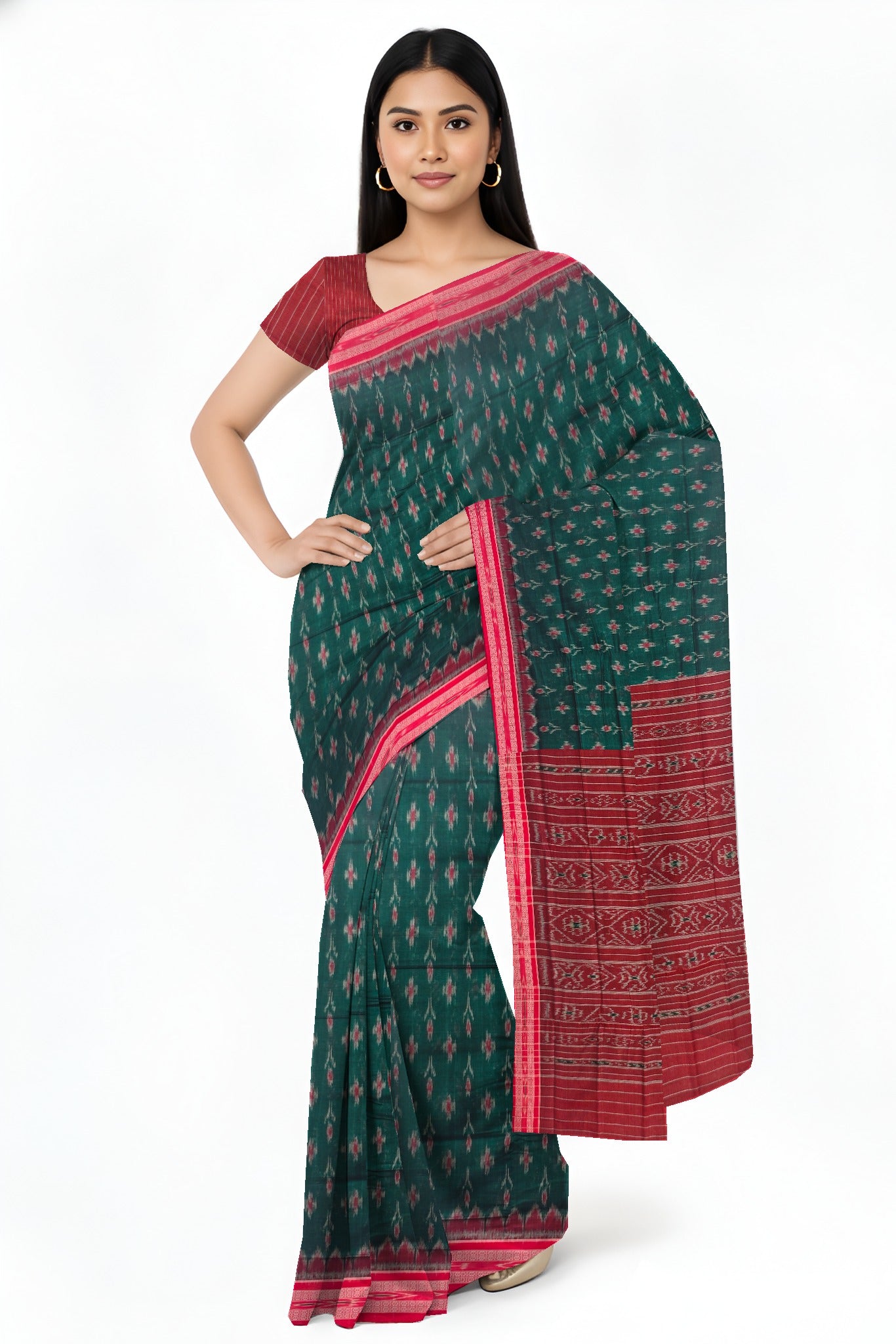 Green Mania Bandha Traditional Katiki Saree | Odisha Handloom GI Tagged | Devnika
