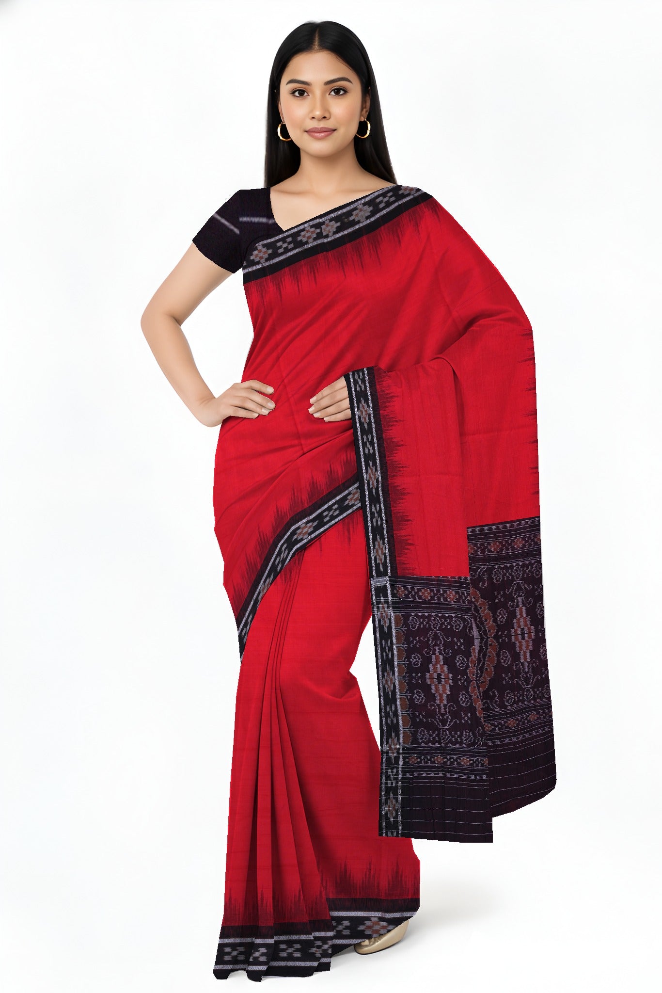 Red Mania Bandha Border Pasapalli Saree | Odisha Handloom GI Tagged | Devnika