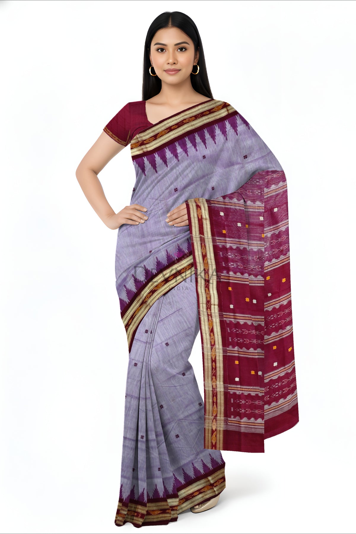 Purple Bandha Border Cotton Bapta Saree | Odisha Handloom GI Tagged | Devnika