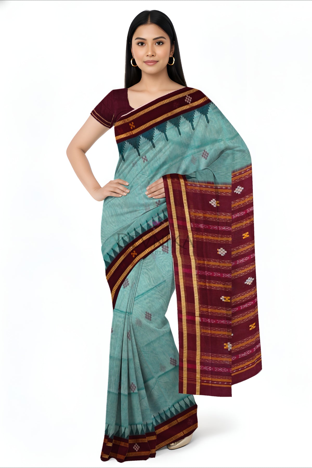 Light Green Boarder Pasapalli Saree | Odisha Handloom GI Tagged | Devnika