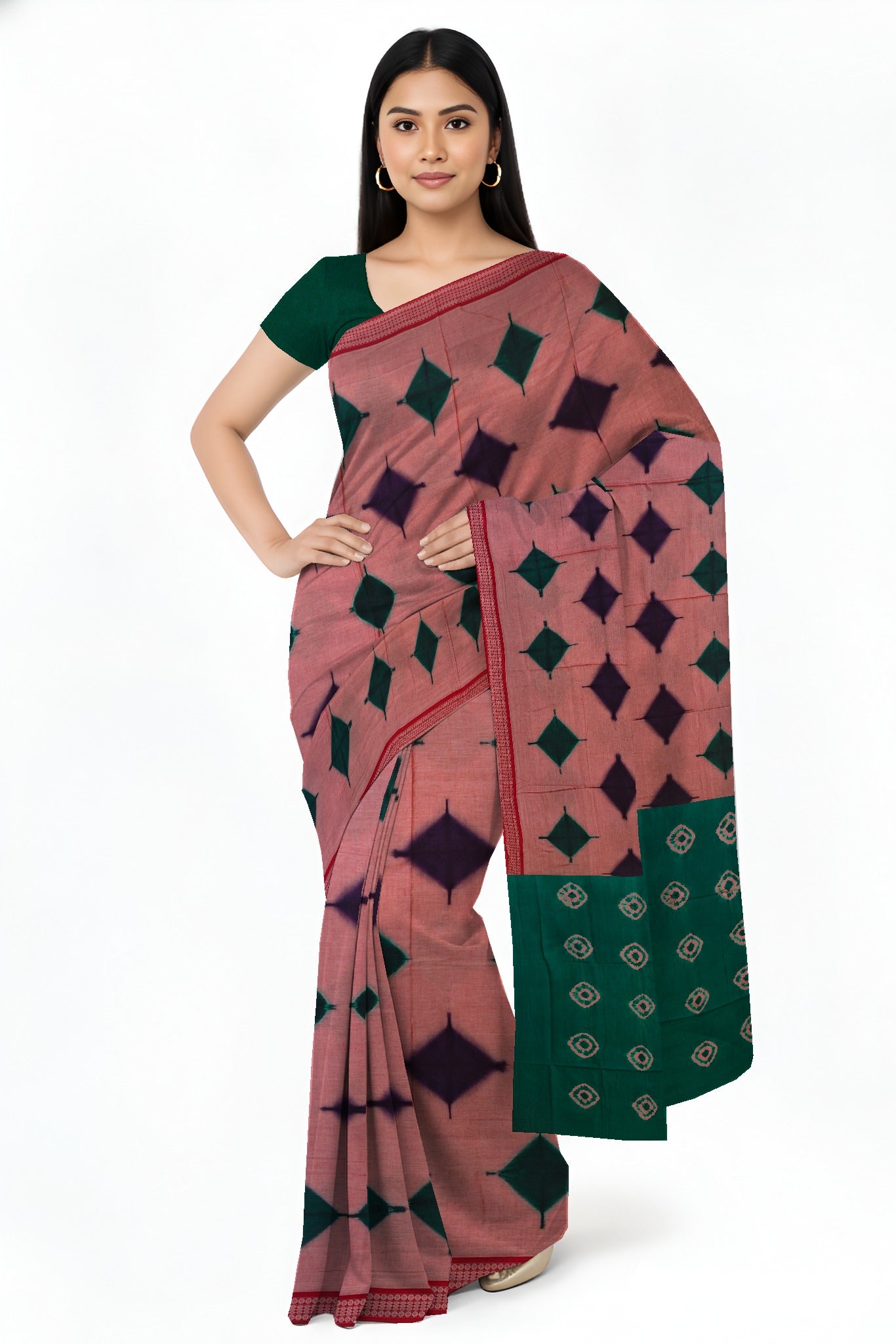 Shell Pink Sambalapuri Bandhini Saree | Odisha Handloom GI Tagged | Devnika