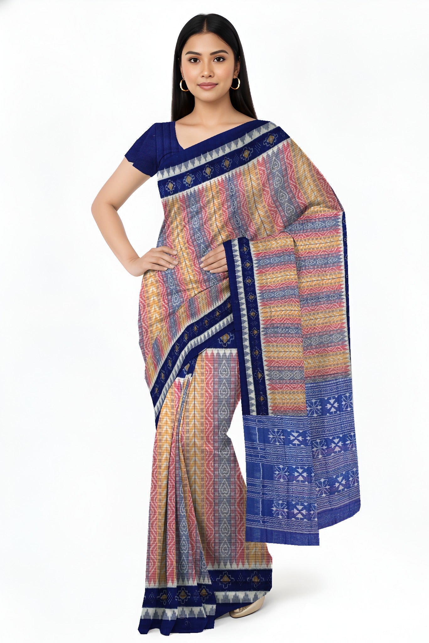 Blue Red Yellow Body Bandha Saree