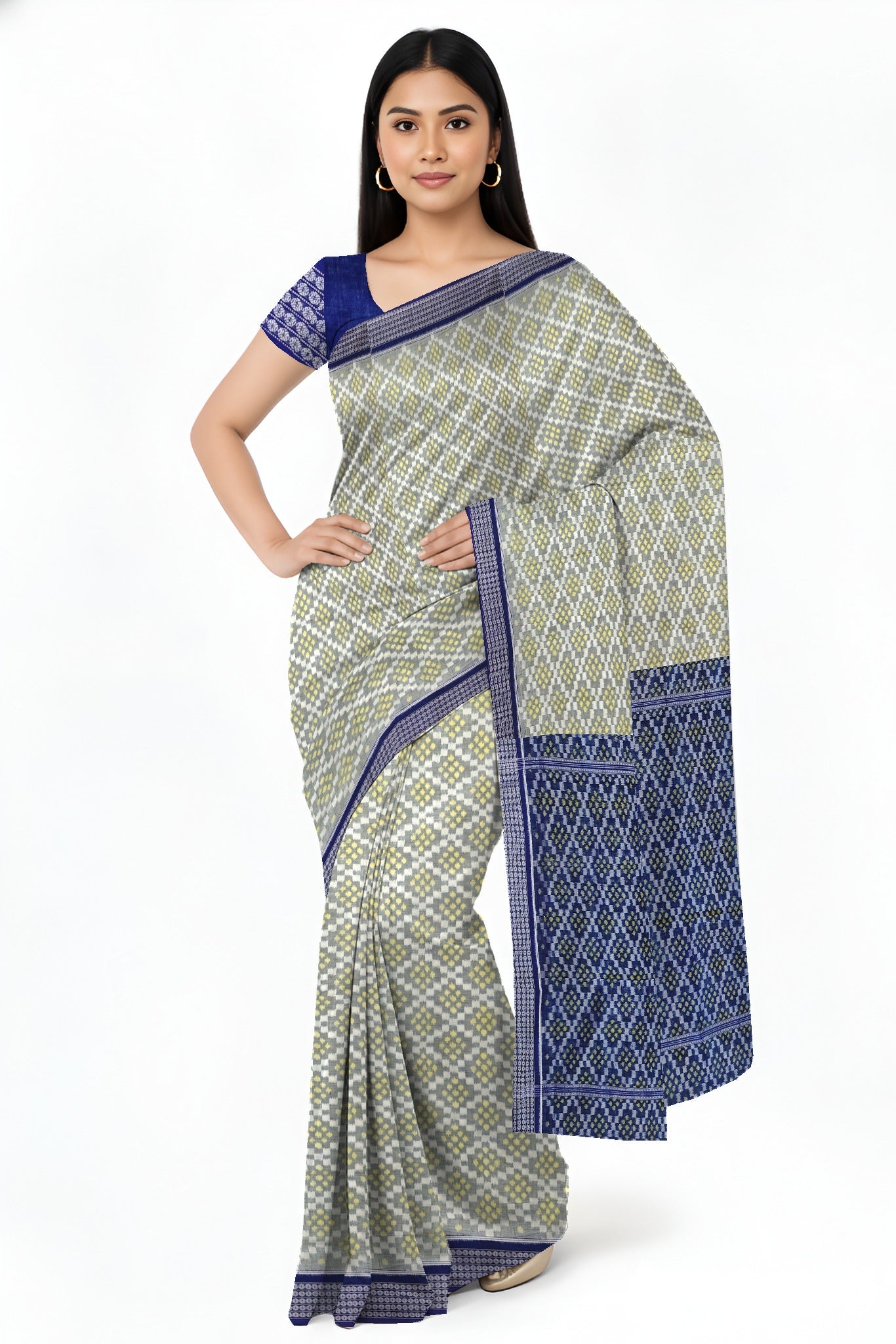 White & Yellow Bandha Pasapalli Saree | Odisha Handloom GI Tagged | Devnika