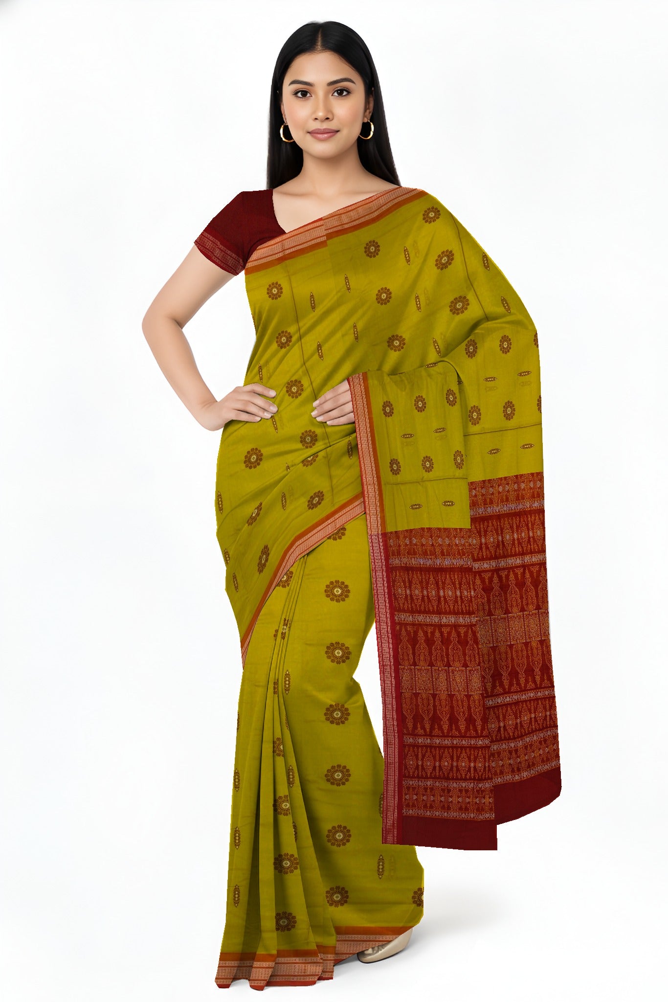 Lemon Green Bomkai Sambalapuri Saree