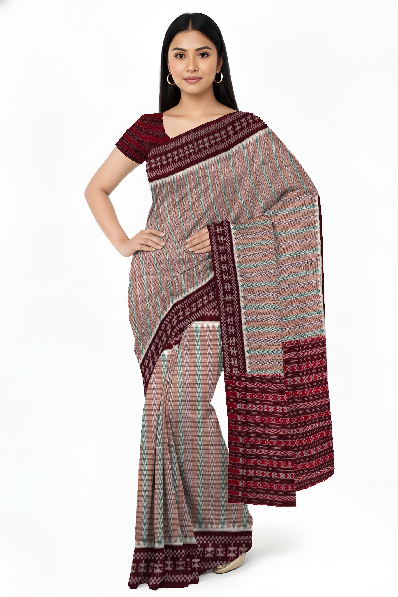 Brown Green Dhanpatri Bandha Saree