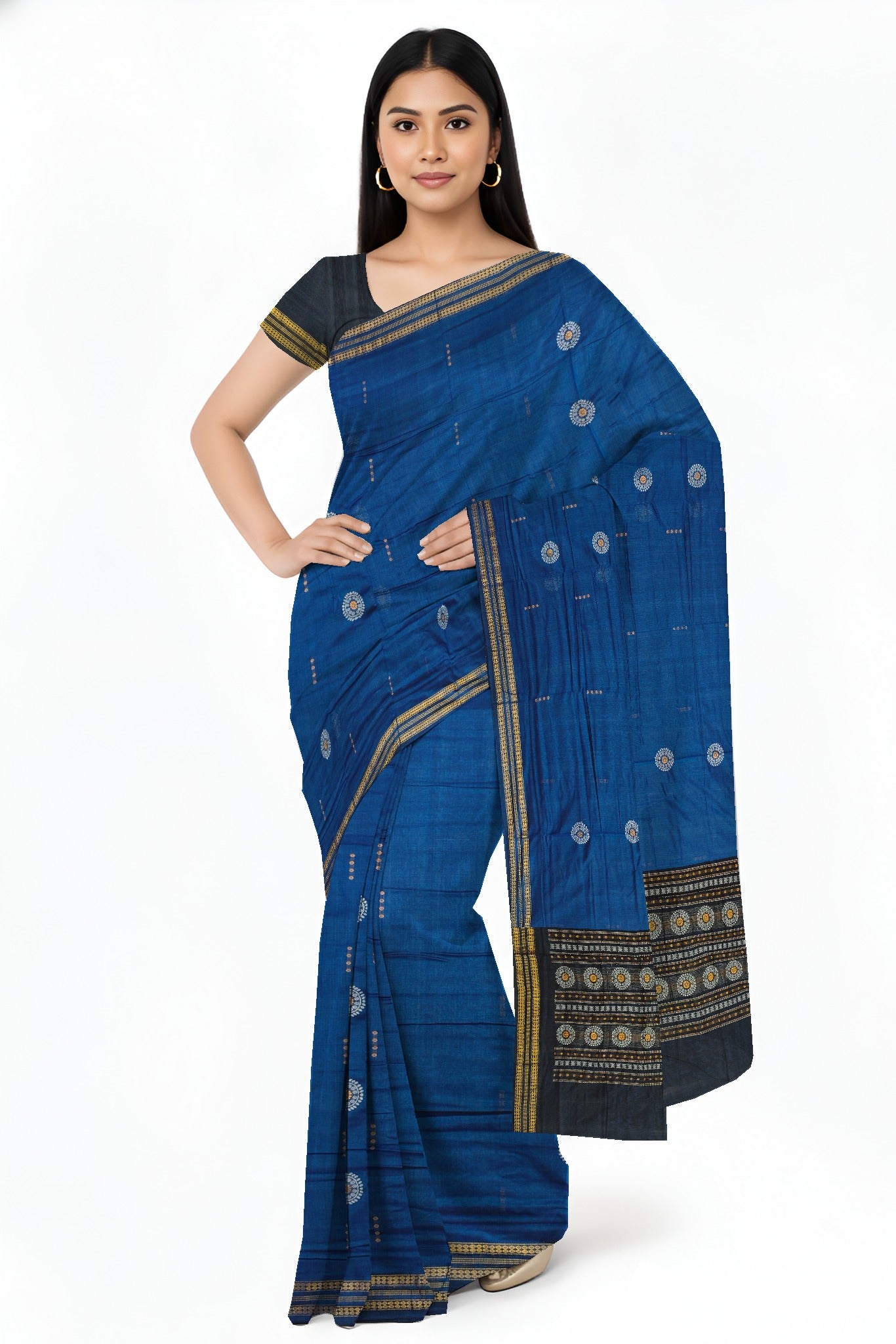 Blue Bomkai Butti Sambalapuri Saree | Odisha Handloom GI Tagged | Devnika