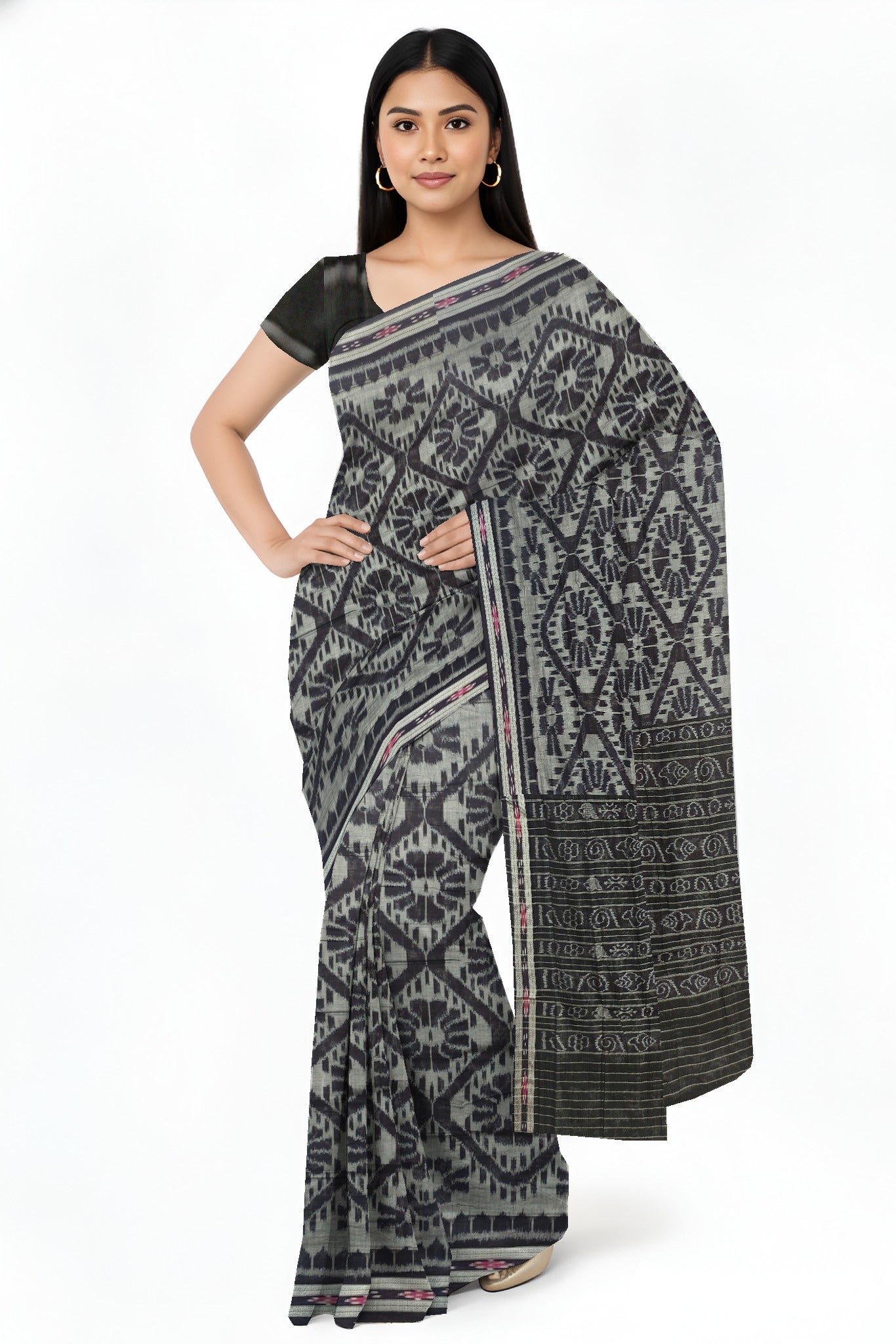 Black Mania Bandha Traditional Katiki Saree | Odisha Handloom GI Tagged | Devnika