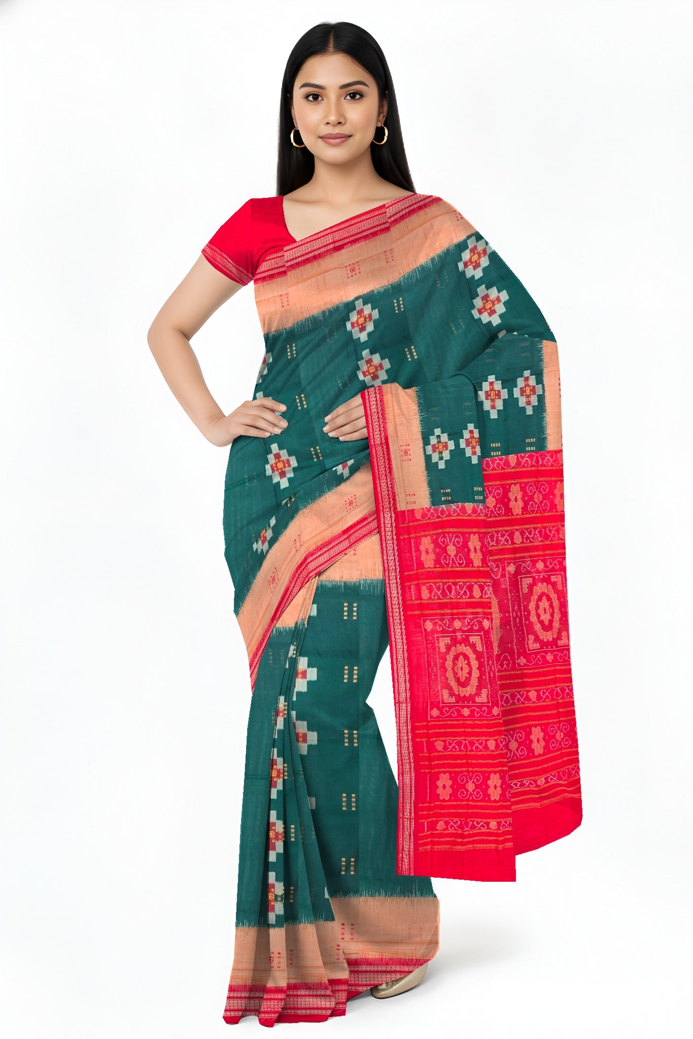 Deep Green Bandha Bomkai Saree | Odisha Handloom GI Tagged | Devnika