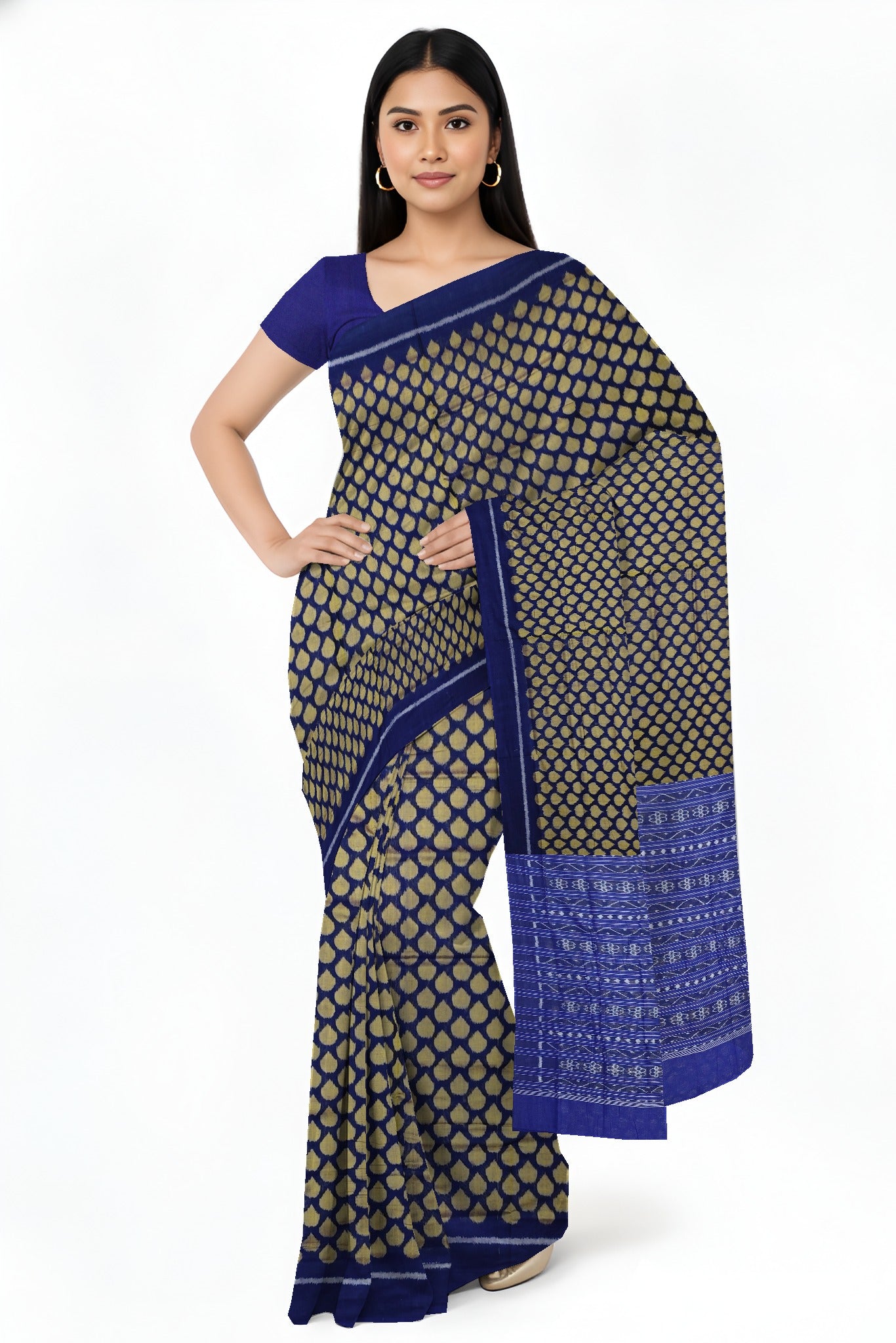 Blue Golden Tikili Bandha Saree