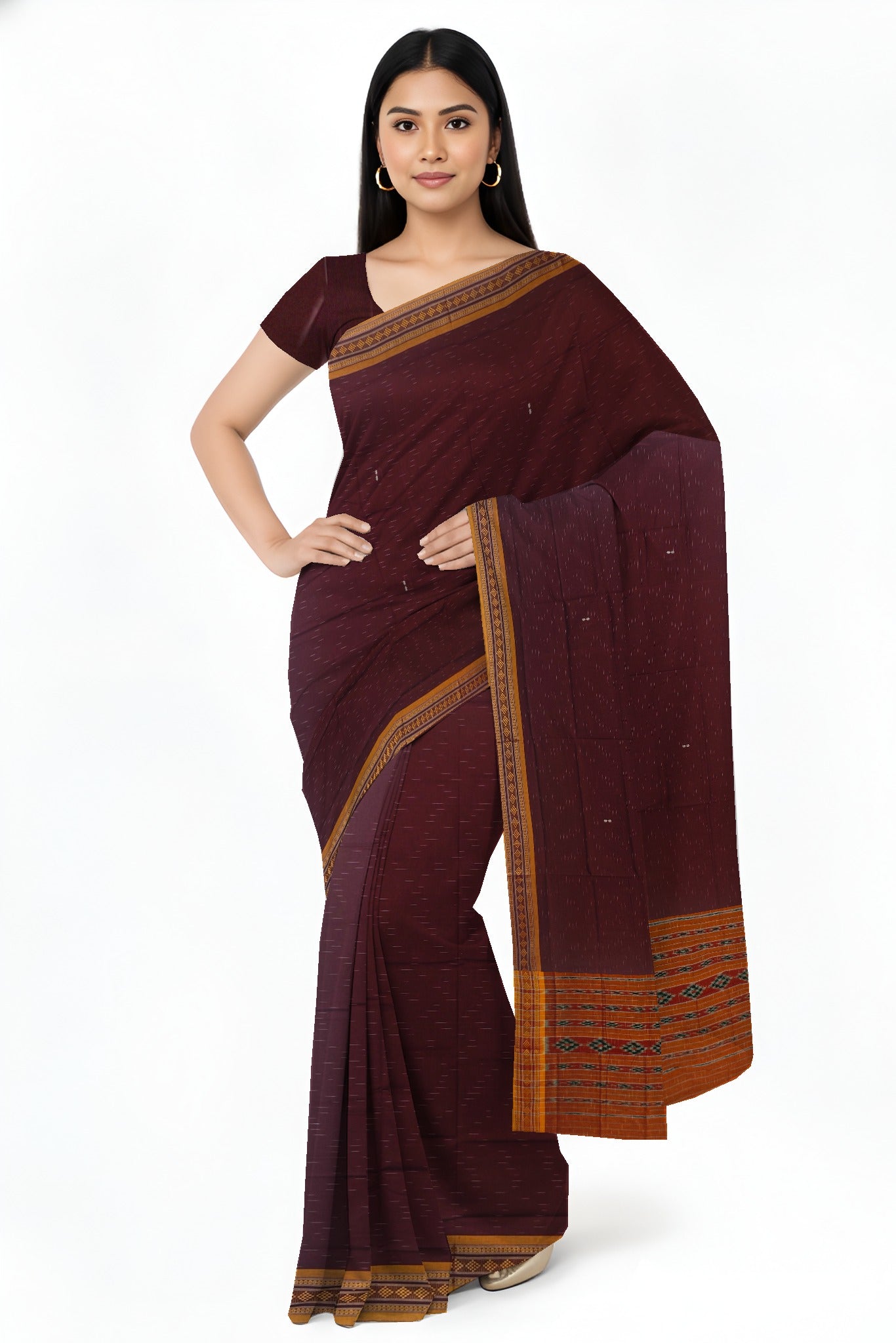 Light Coffee Bomkai Border Pasapalli Saree | Odisha Handloom GI Tagged | Devnika