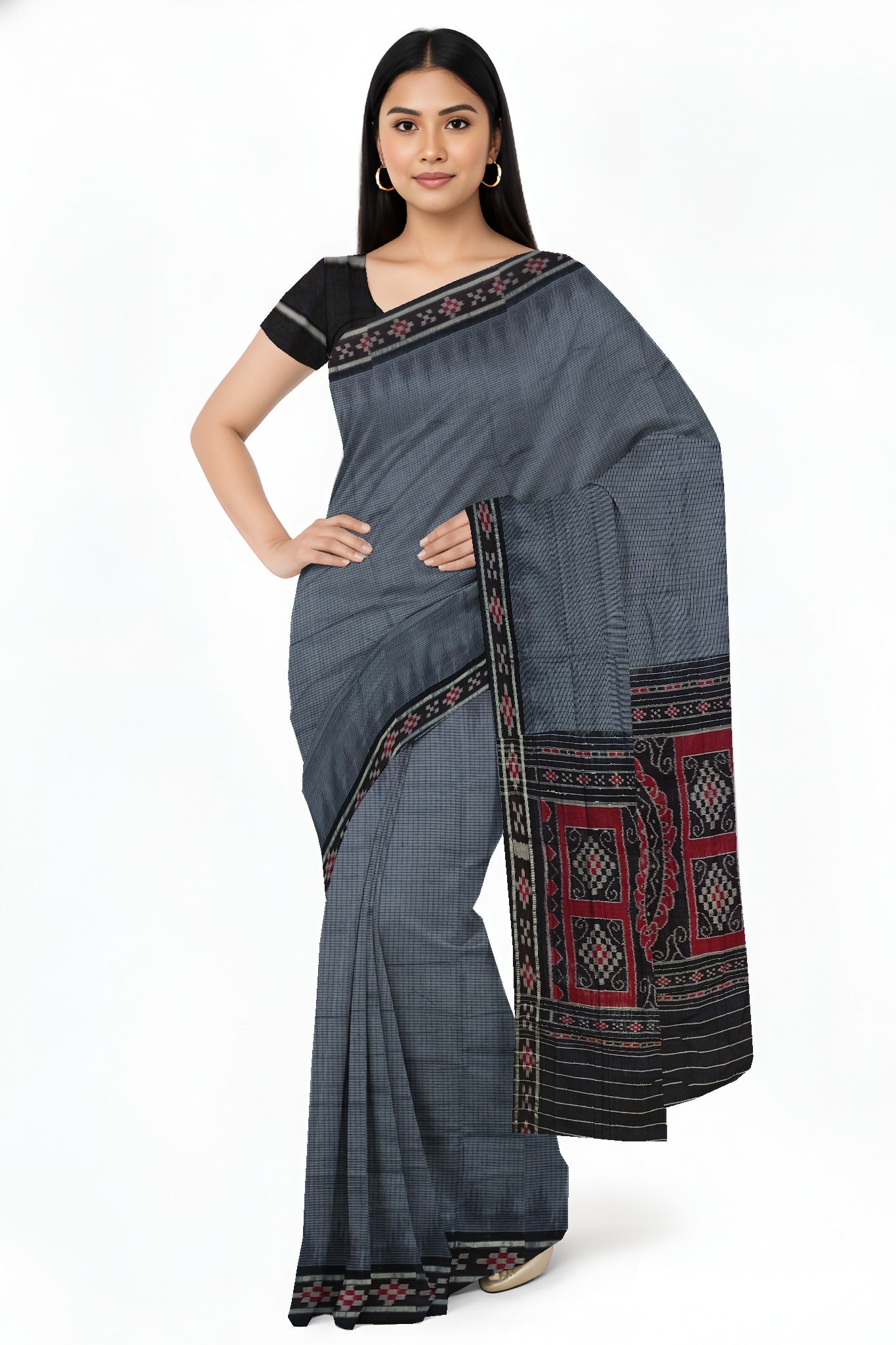 Grey Mania Bandha Border Pasapalli Saree | Odisha Handloom GI Tagged | Devnika