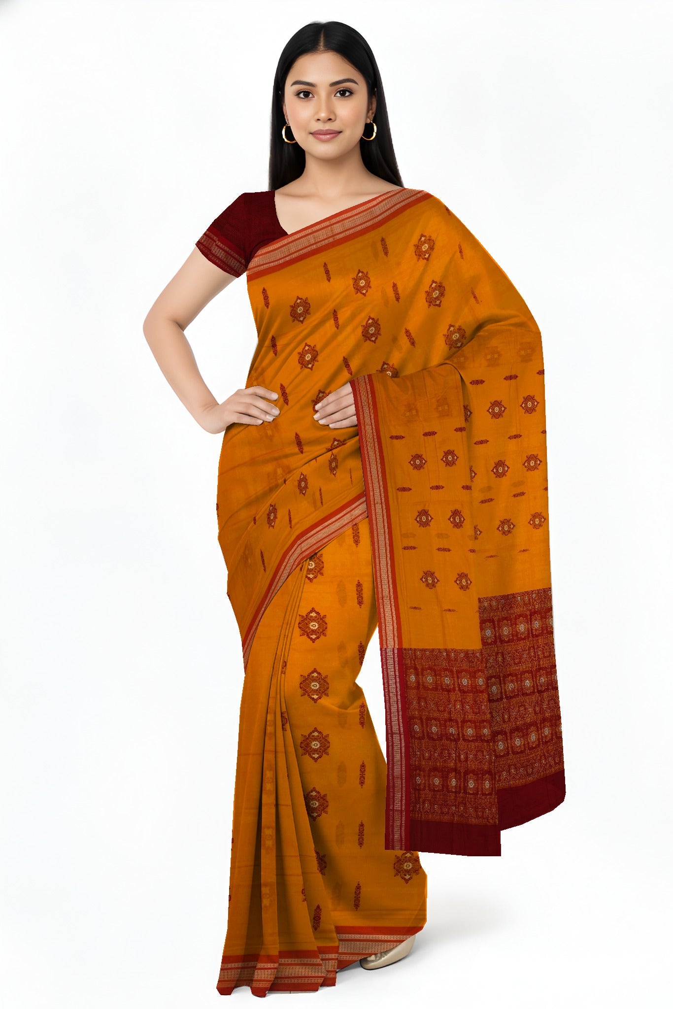 Golden Yellow Bomkai Sambalapuri Saree