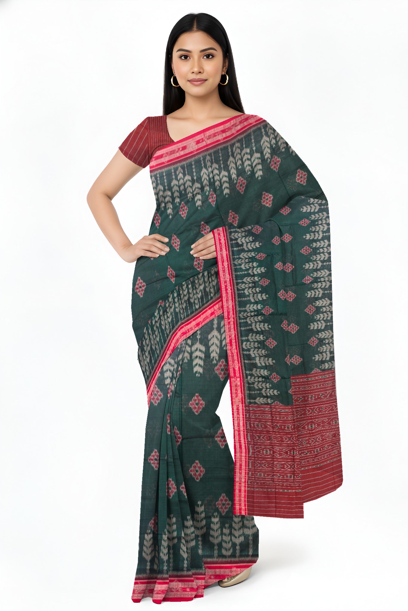 Bottle Green Mania Bandha Traditional Katiki Saree | Odisha Handloom GI Tagged | Devnika