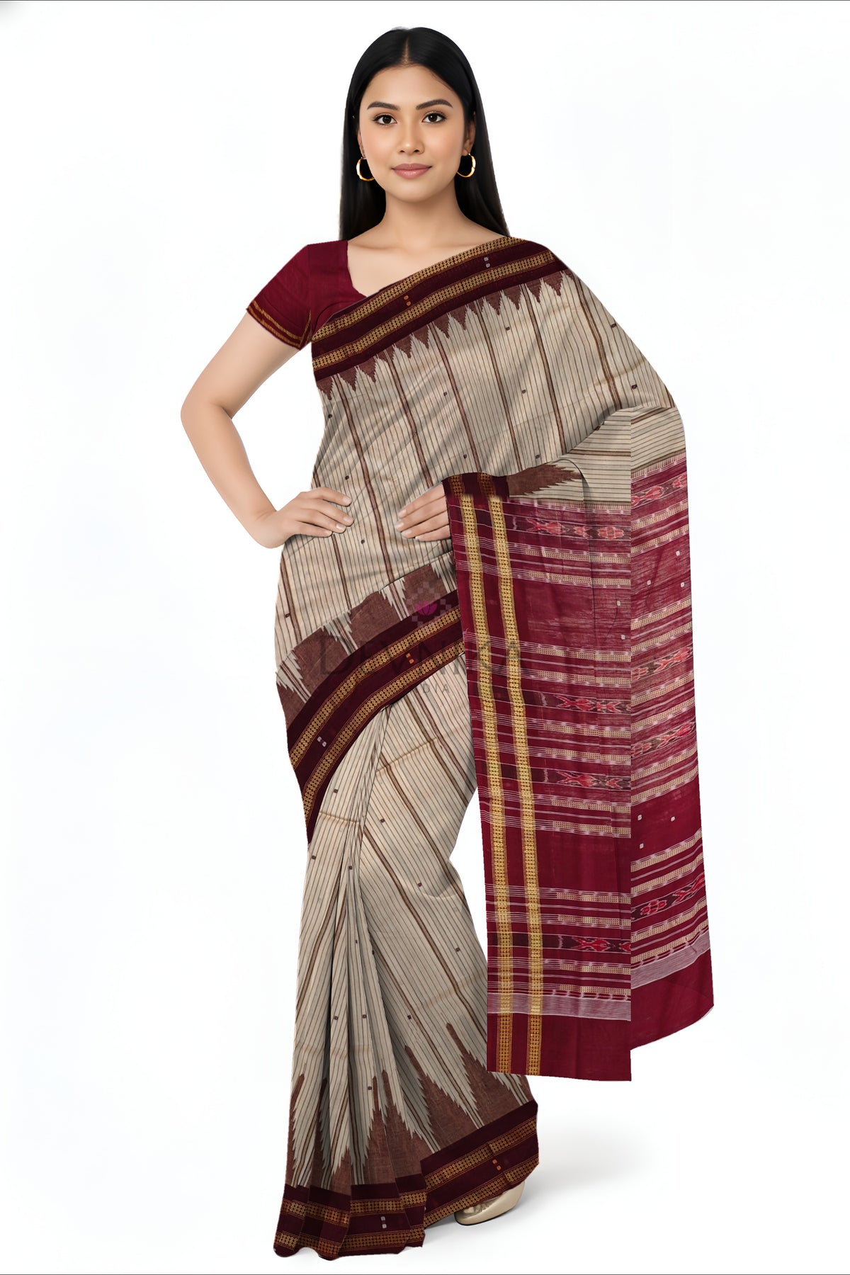 Chandan Big Temple Boarder Saree | Odisha Handloom GI Tagged | Devnika