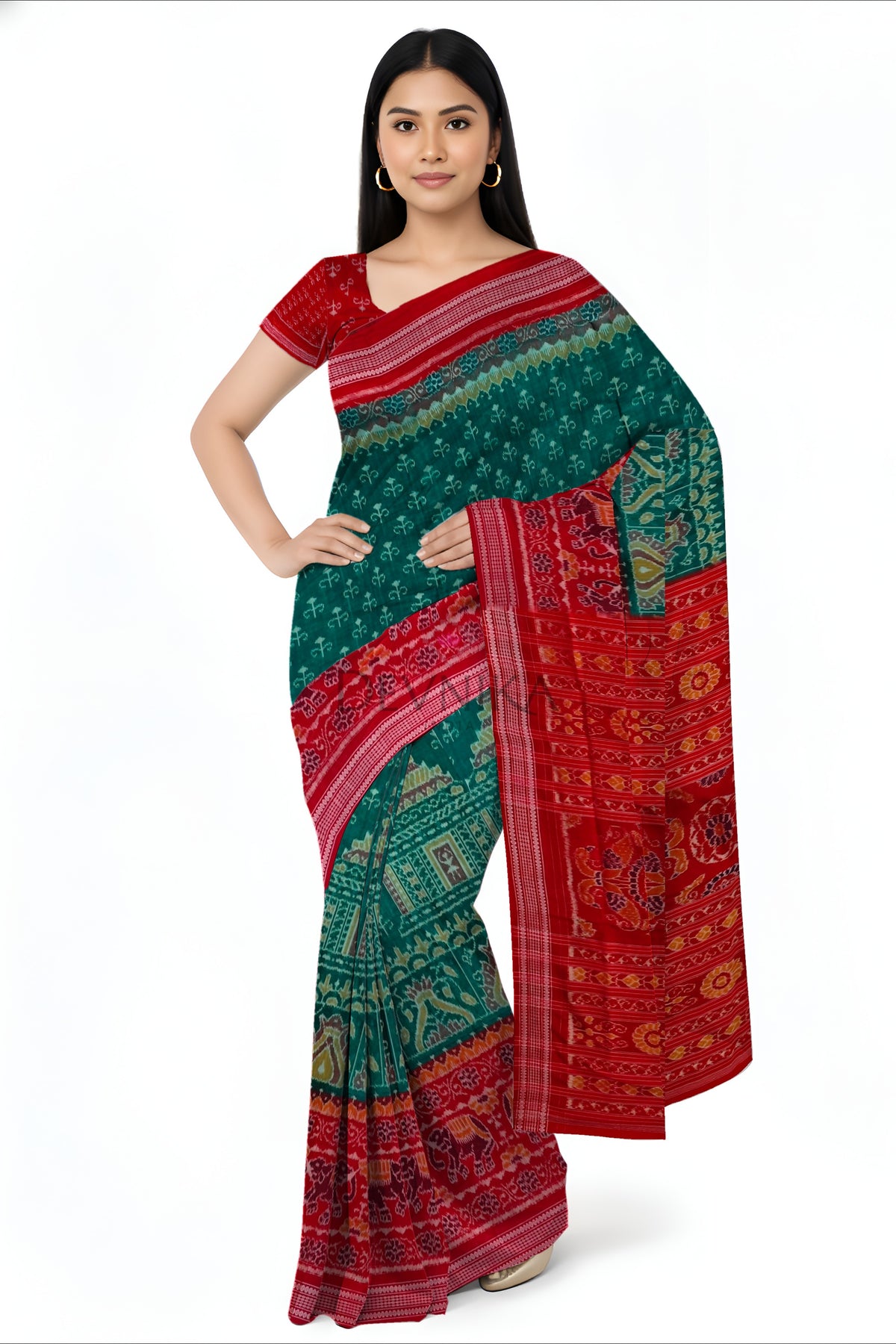 Green Konark Bandha Saree | Odisha Handloom GI Tagged | Devnika