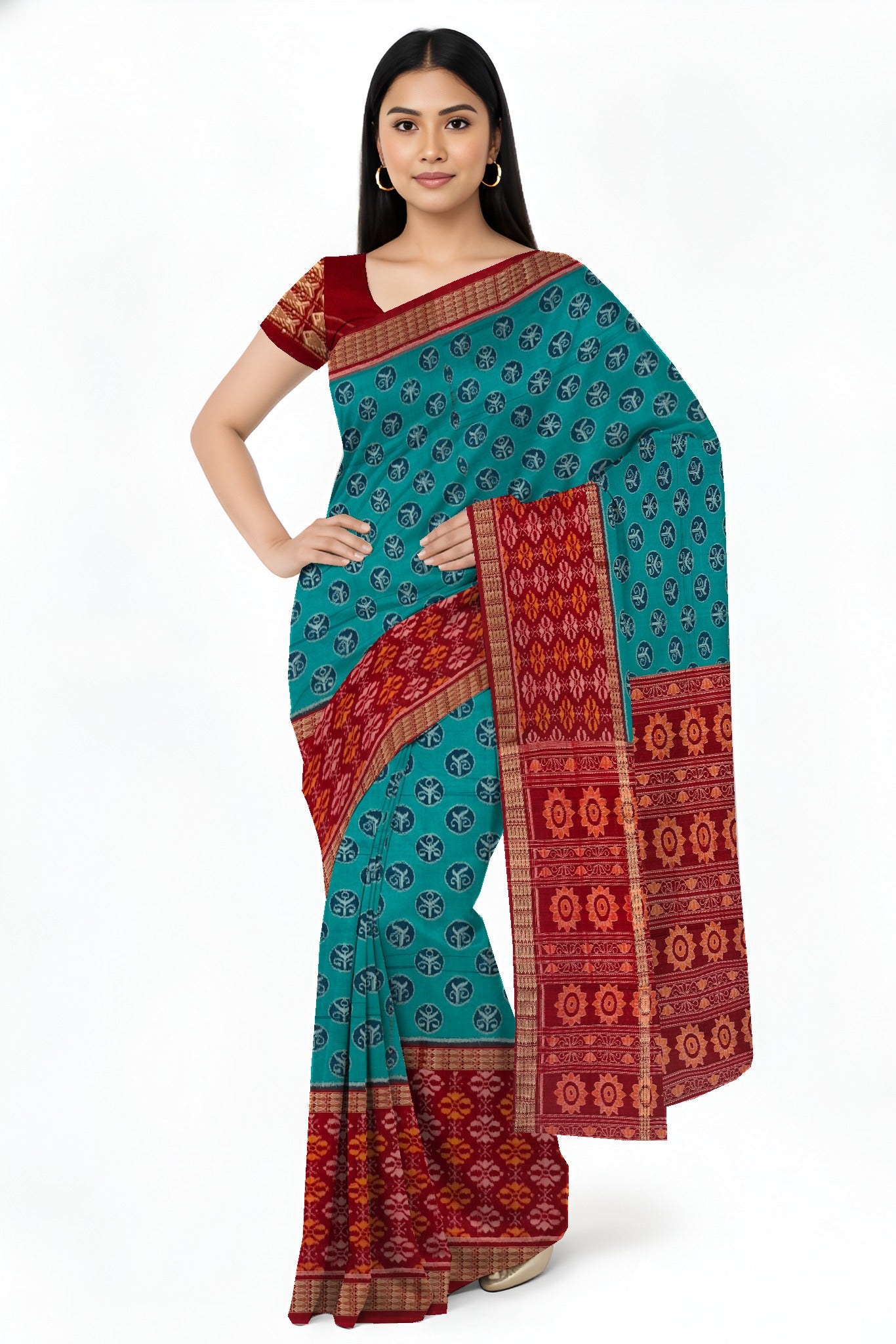 Teal Green Half Half Body Bandha Saree | Odisha Handloom GI Tagged | Devnika