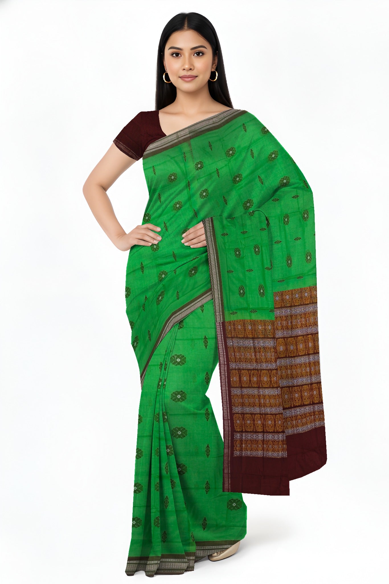 Parrot Green Bomkai Sambalapuri Saree
