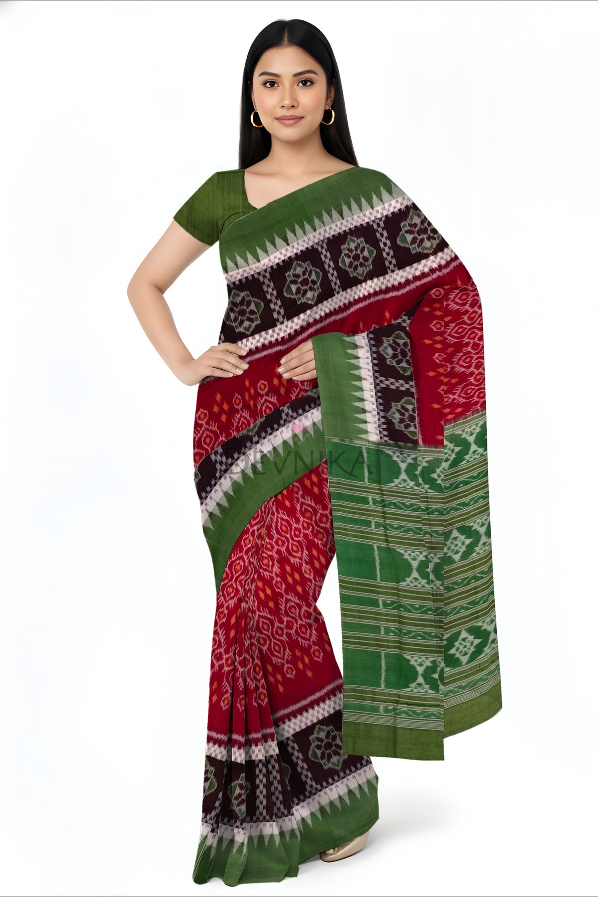 Maroon Double Boarder Bandha Saree | Odisha Handloom GI Tagged | Devnika