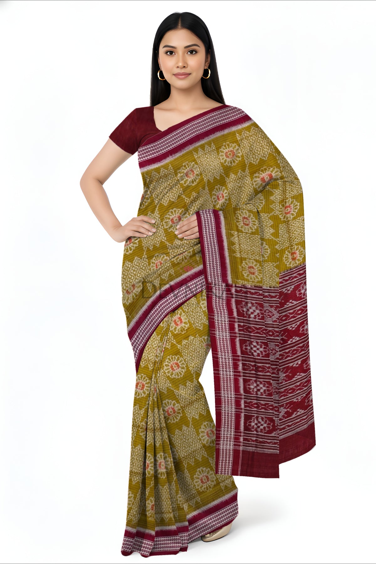 Olive Green Body Bandha Saree | Odisha Handloom GI Tagged | Devnika