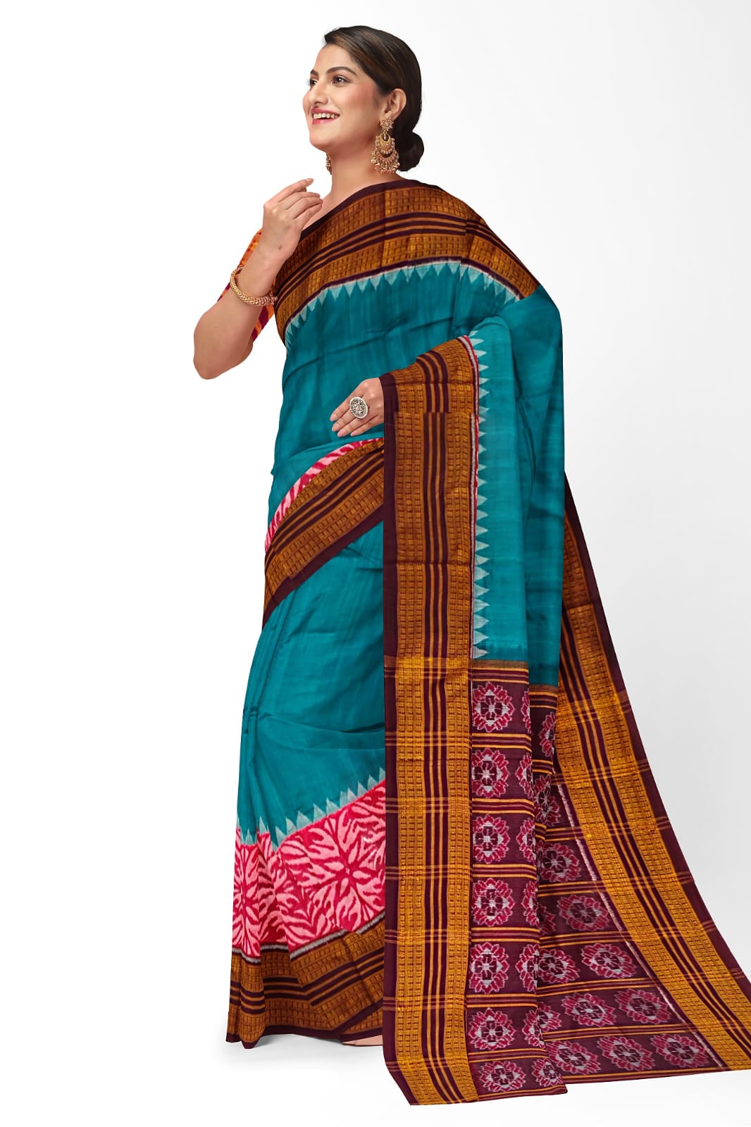 Teal Green Big Border Bandha Saree