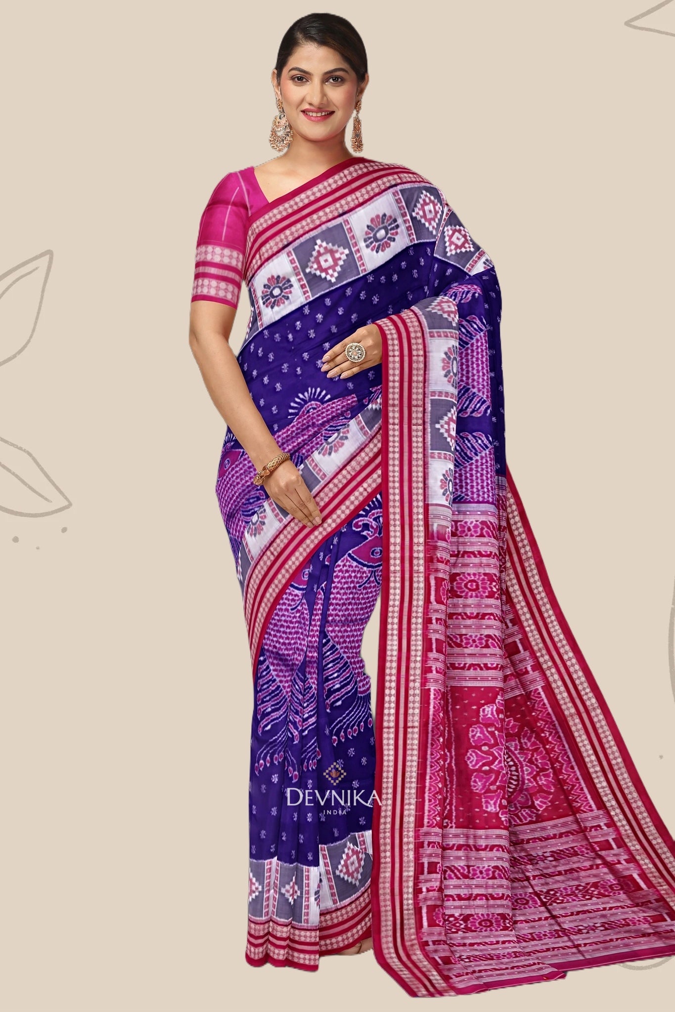 Blue And Violet Fish Bandha Saree