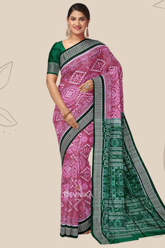 Sweet Pink Forest Green Bandha Pasapali Saree