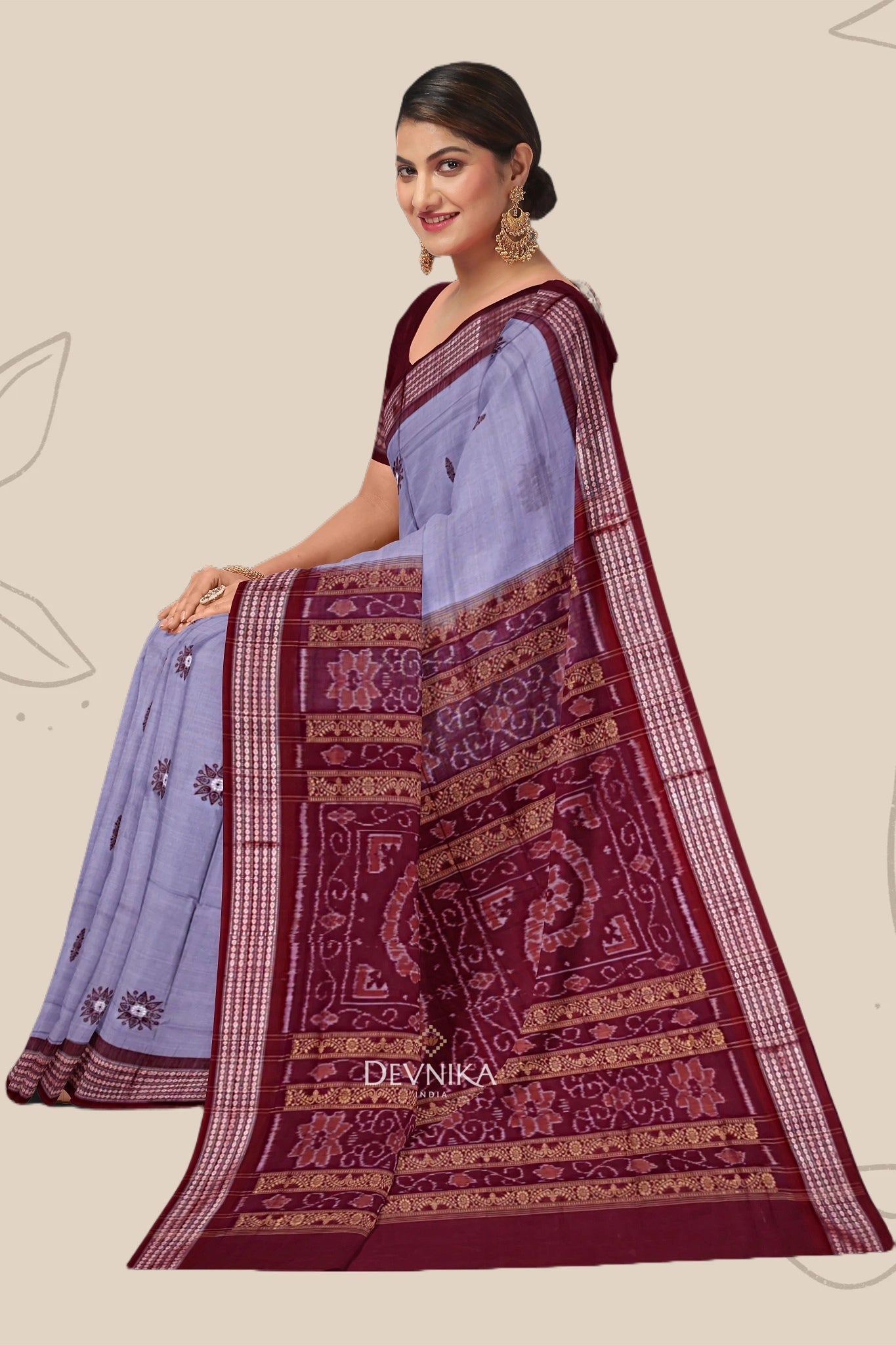 Dark Grey Padam Bomkai Handloom Cotton Saree | Odisha Handloom | Devnika