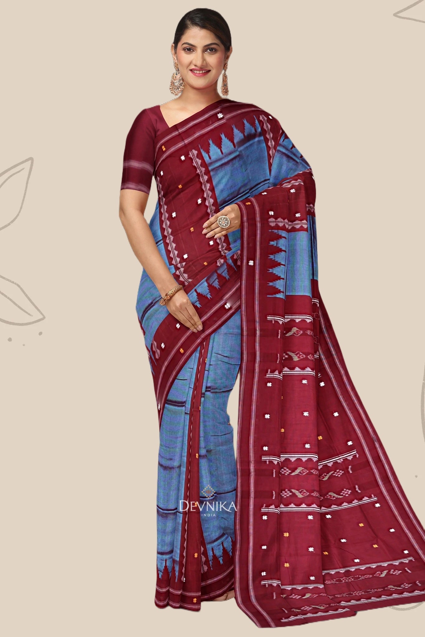 Soft Teal Pata Bapta Saree