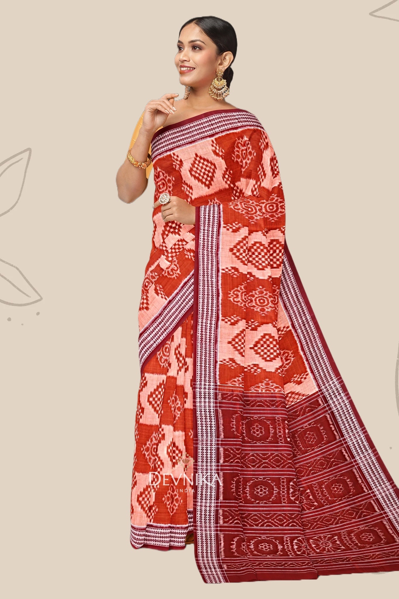 Brown Body Bandha Handloom Cotton Saree | Odisha Handloom | Devnika