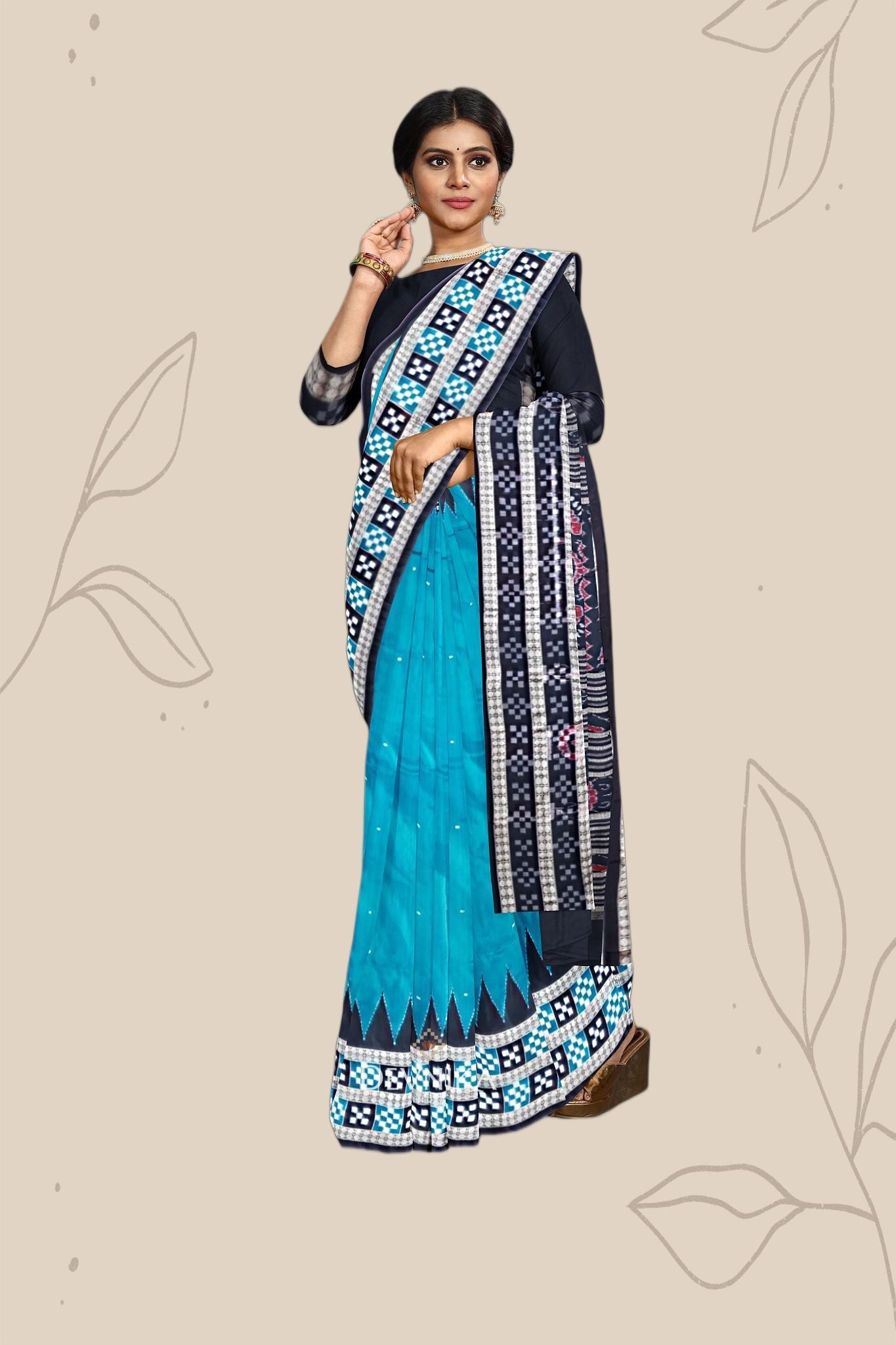 Dark Teal Pasapalli Buti Bomkai Silk Saree | Odisha Handloom GI Tagged | Devnika