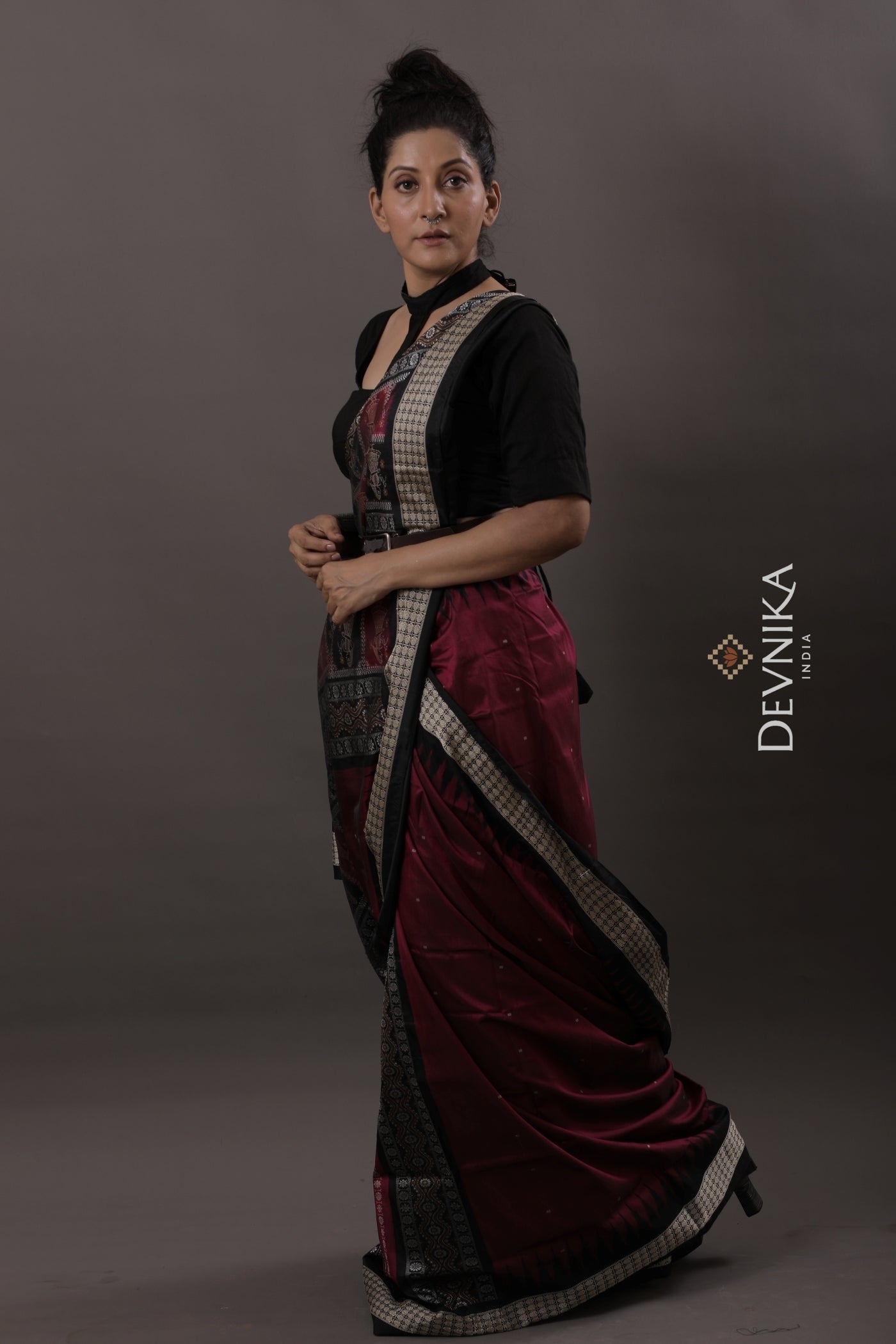 Magenta Color Body Bomkai Saree(Patli) | Odisha Handloom GI Tagged | Devnika