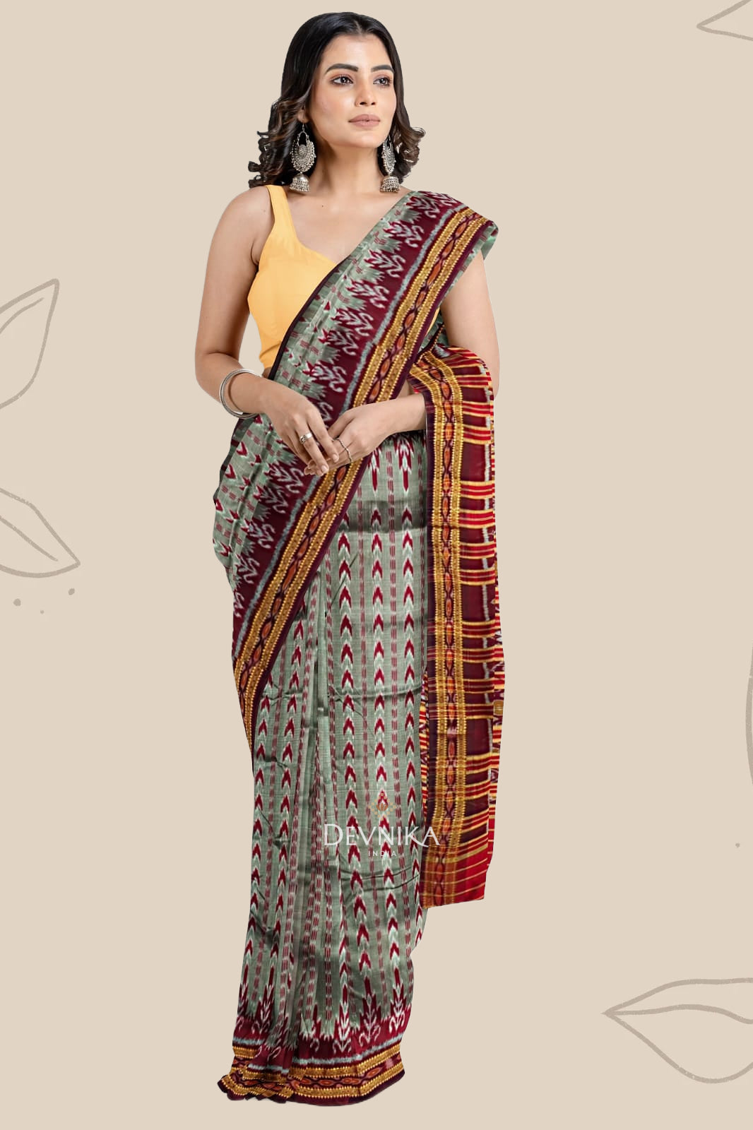 Grey Dhanapatri Khandua Pata Saree | Odisha Handloom | Devnika