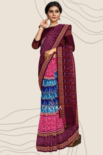 Green Double Border Bandha Handloom Cotton Saree | Odisha Handloom | Devnika