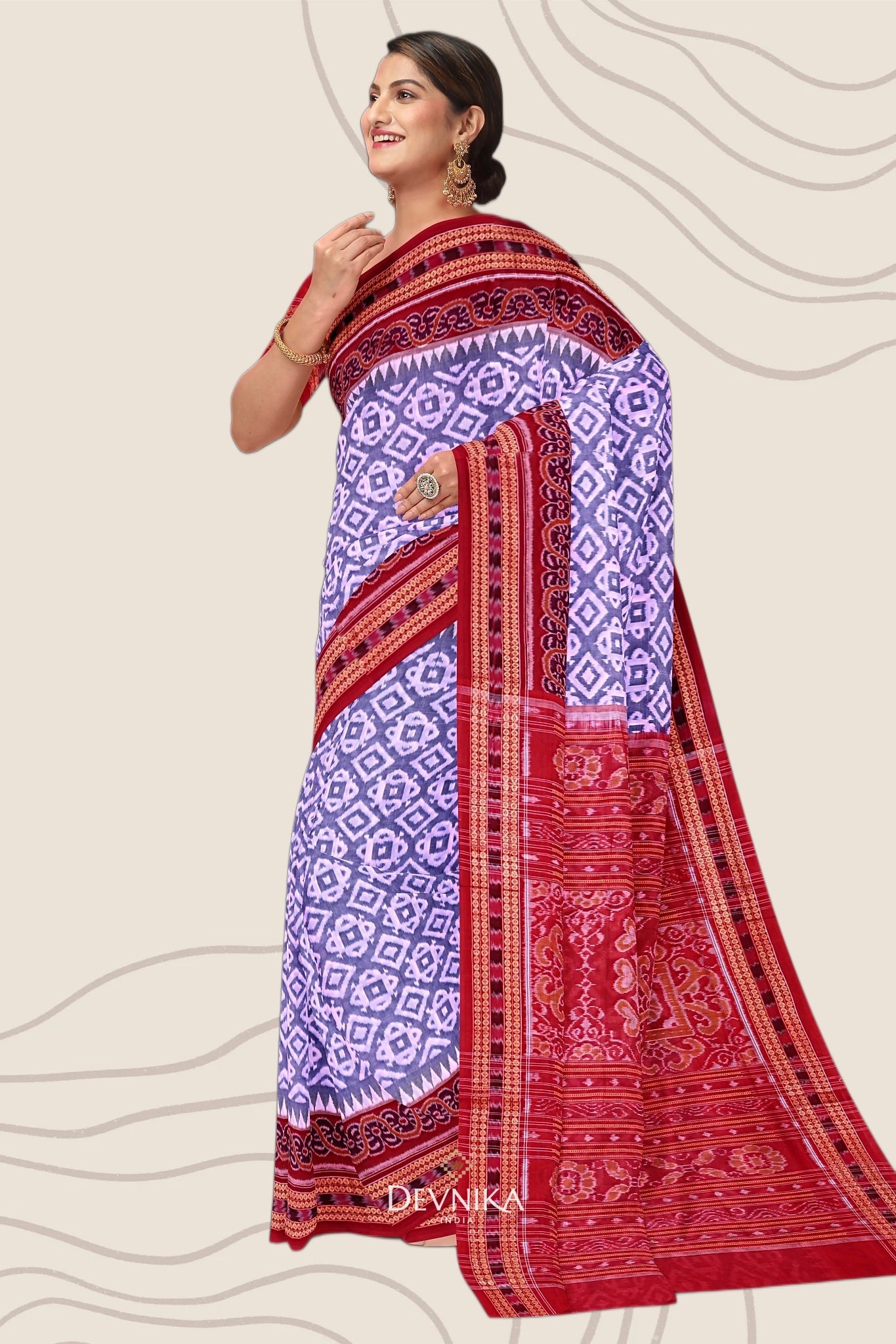 Purple And Lavender Big Border Bandha Handloom Cotton Saree | Odisha Handloom | Devnika